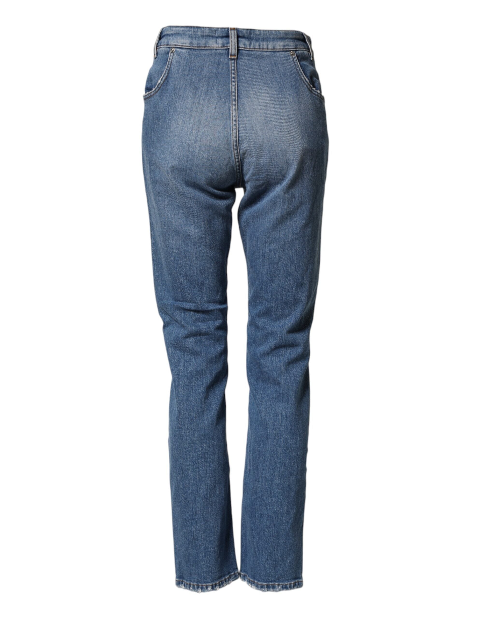 Jeans en denim bleu délavé et usé de Dolce & Gabbana, coupe décontractée, détails en coton, style décontracté et tendance.