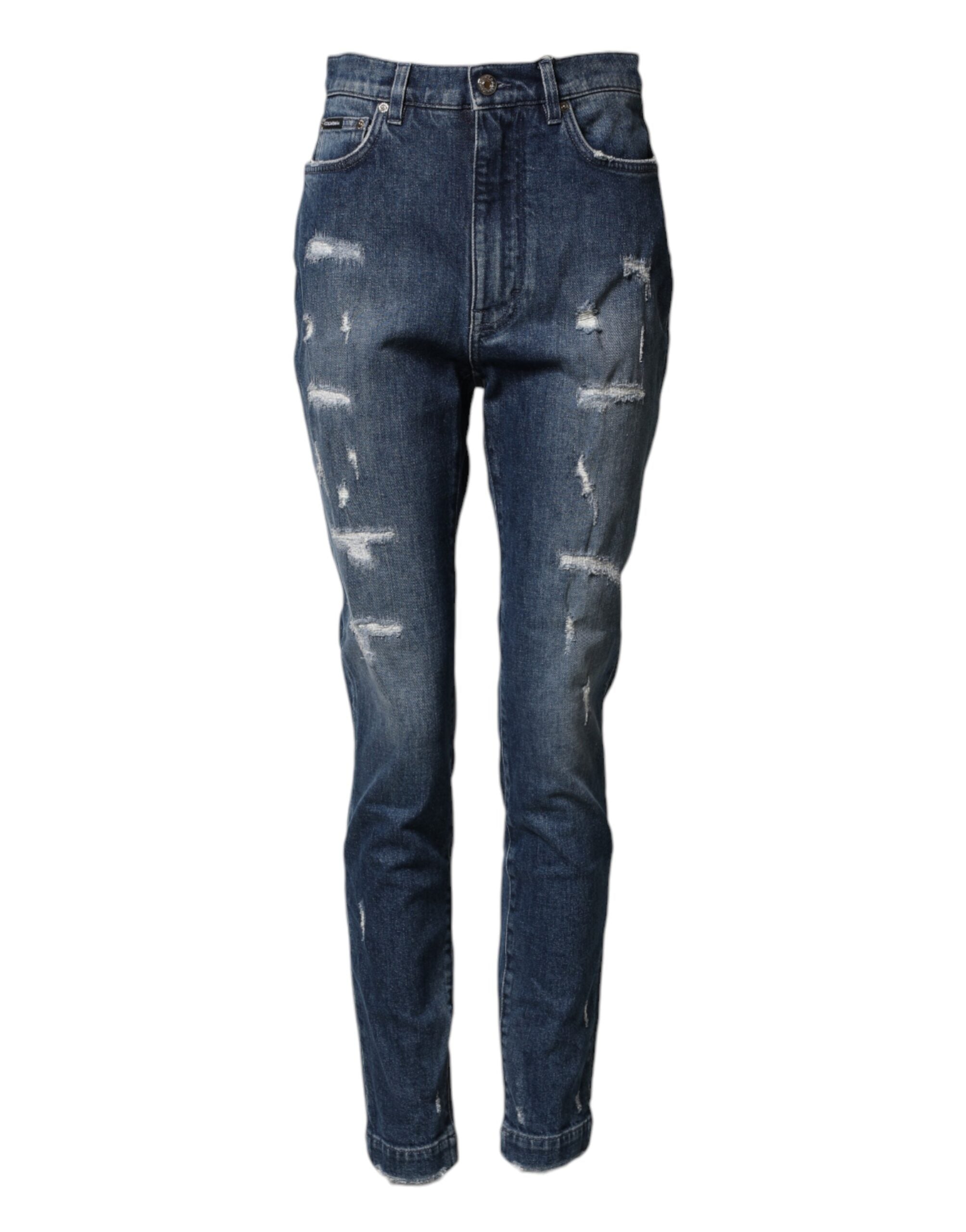 Jeans Dolce & Gabbana GRACE en denim bleu délavé avec logo usé, style décontracté et détails vintage.