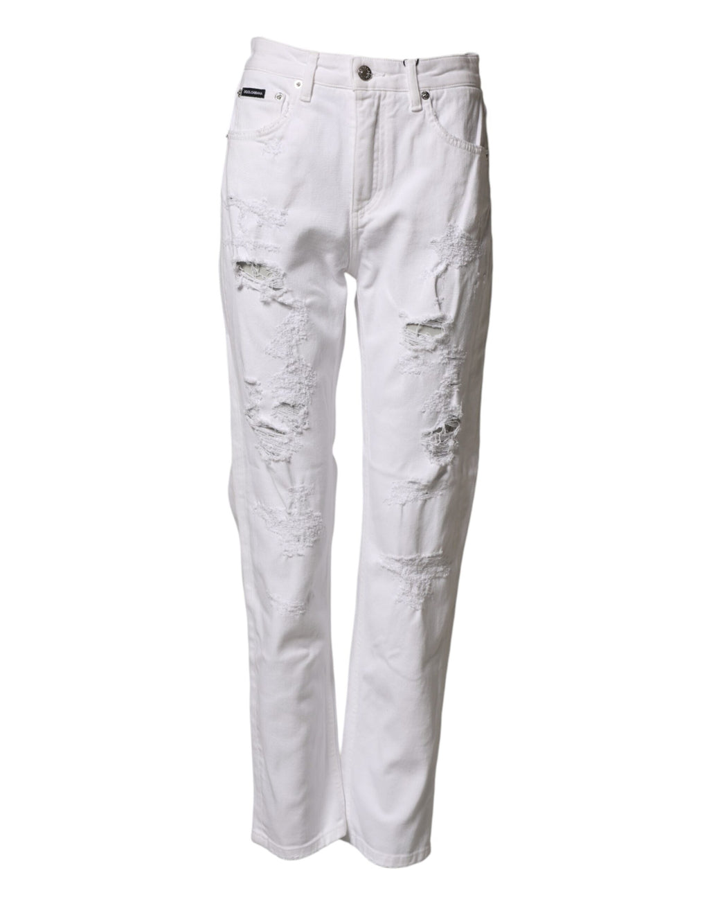 Jeans boyfriend en coton blanc déchiré de Dolce & Gabbana, style décontracté et tendance, avec détails usés et ajustement confortable.