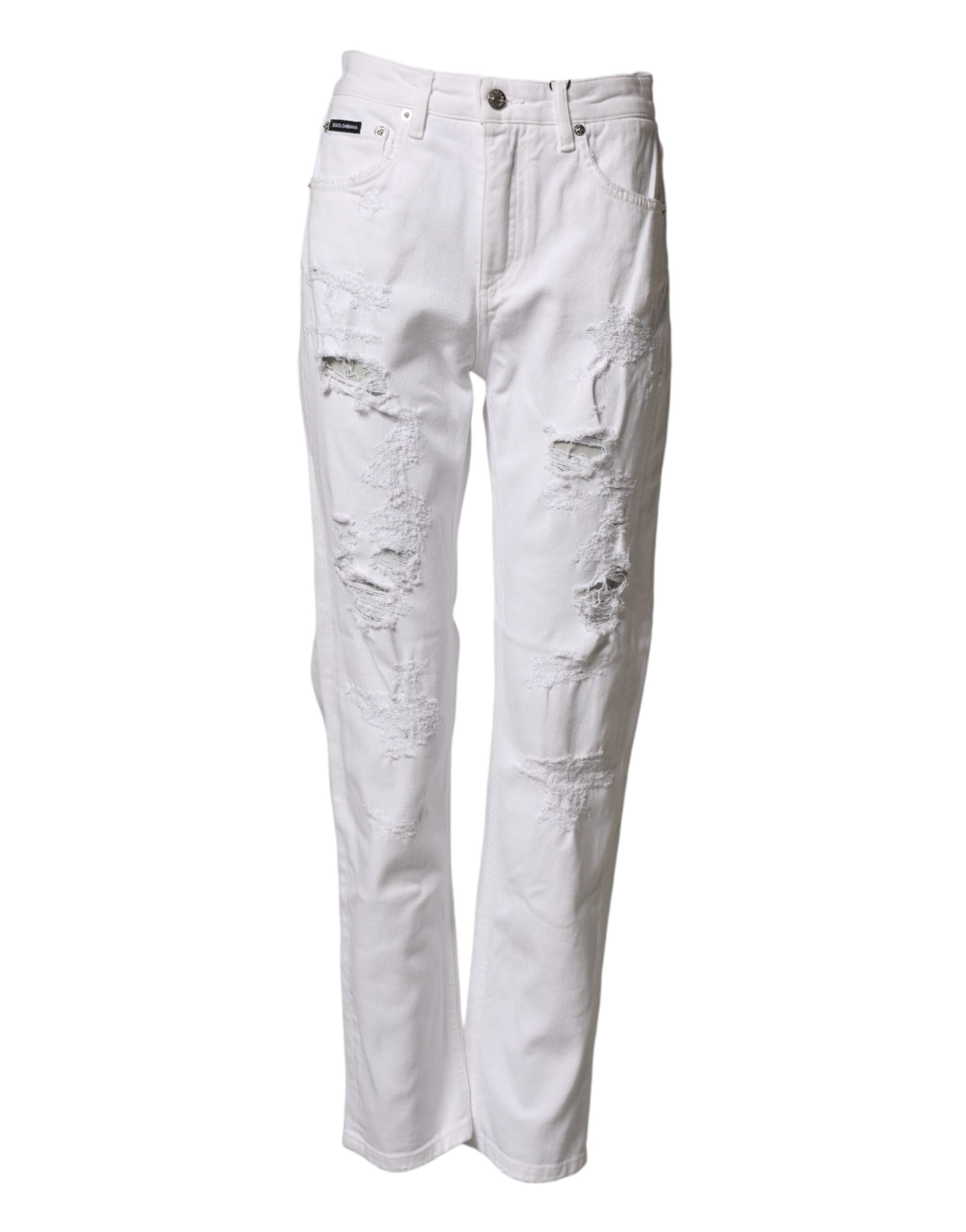 Jeans boyfriend en coton blanc déchiré de Dolce & Gabbana, style décontracté avec détails usés sur le denim.