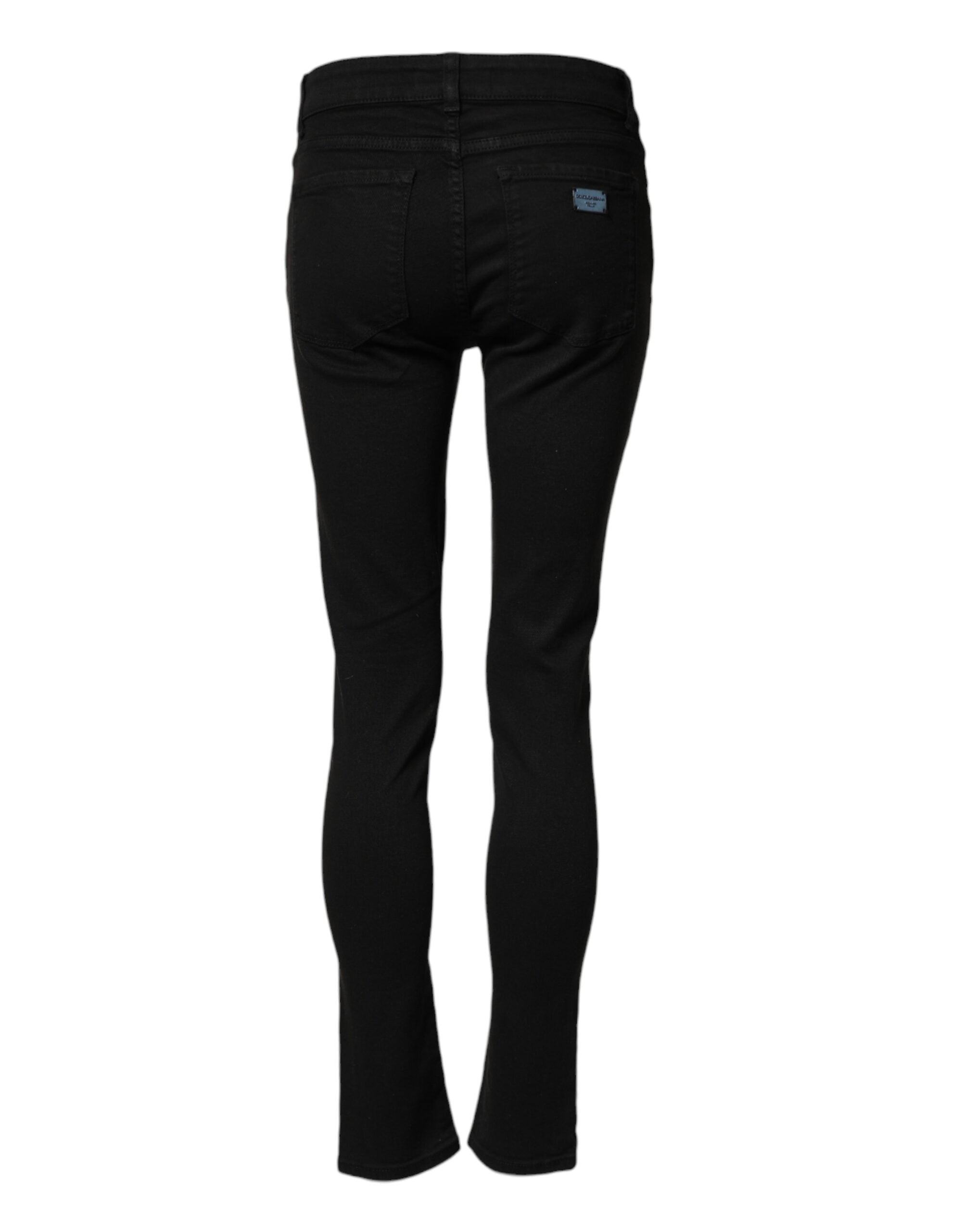 Jeans skinny en coton noir Dolce & Gabbana, taille mi-haute, coupe ajustée, denim élégant et tendance.