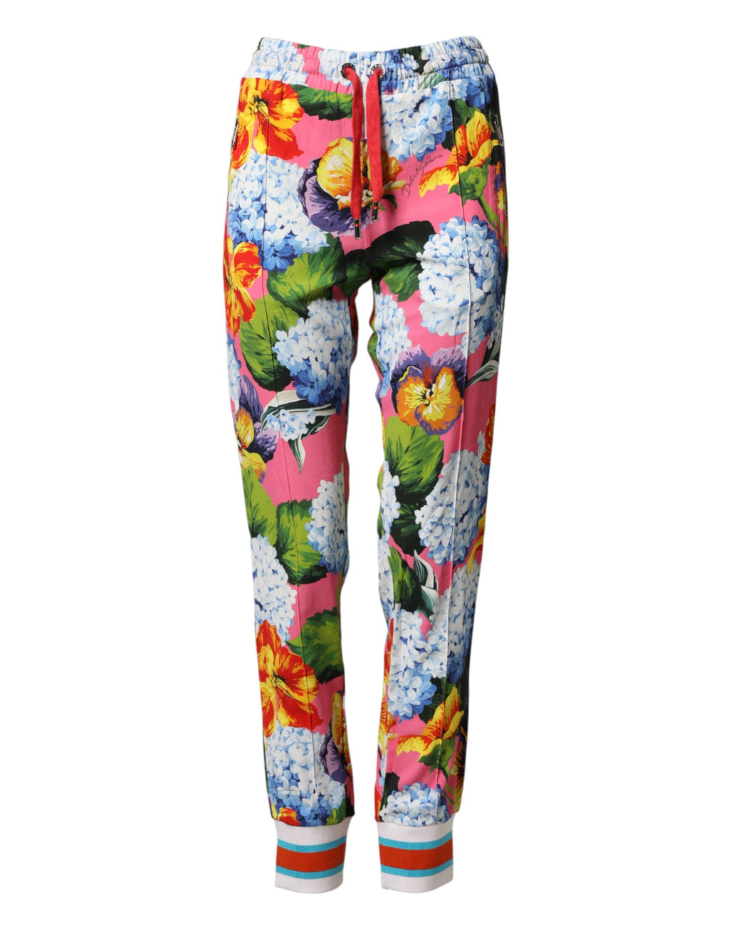 Pantalons joggers Dolce & Gabbana à taille moyenne avec motifs floraux multicolores et design décontracté.