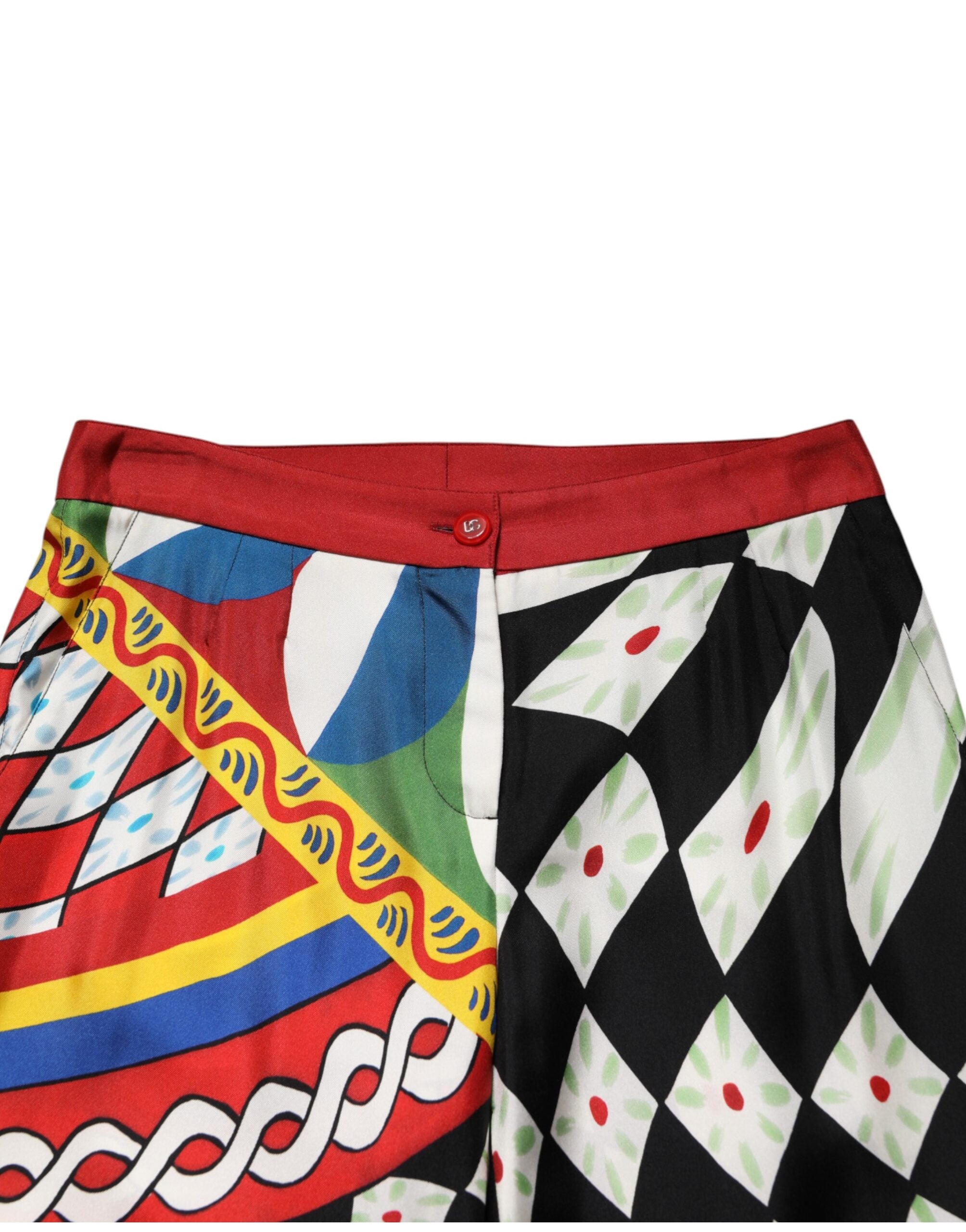Pantalons droits Dolce & Gabbana à motif multicolore Carretto, style élégant et coloré, en tissu léger et tendance.