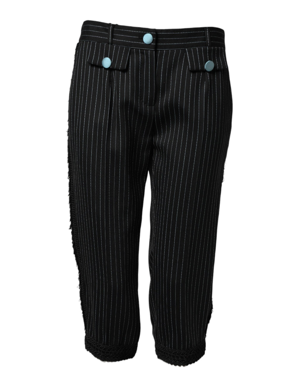 Pantalon cropped en laine noire avec rayures Dolce & Gabbana, style élégant et tendance, visible en détail sur l'image.