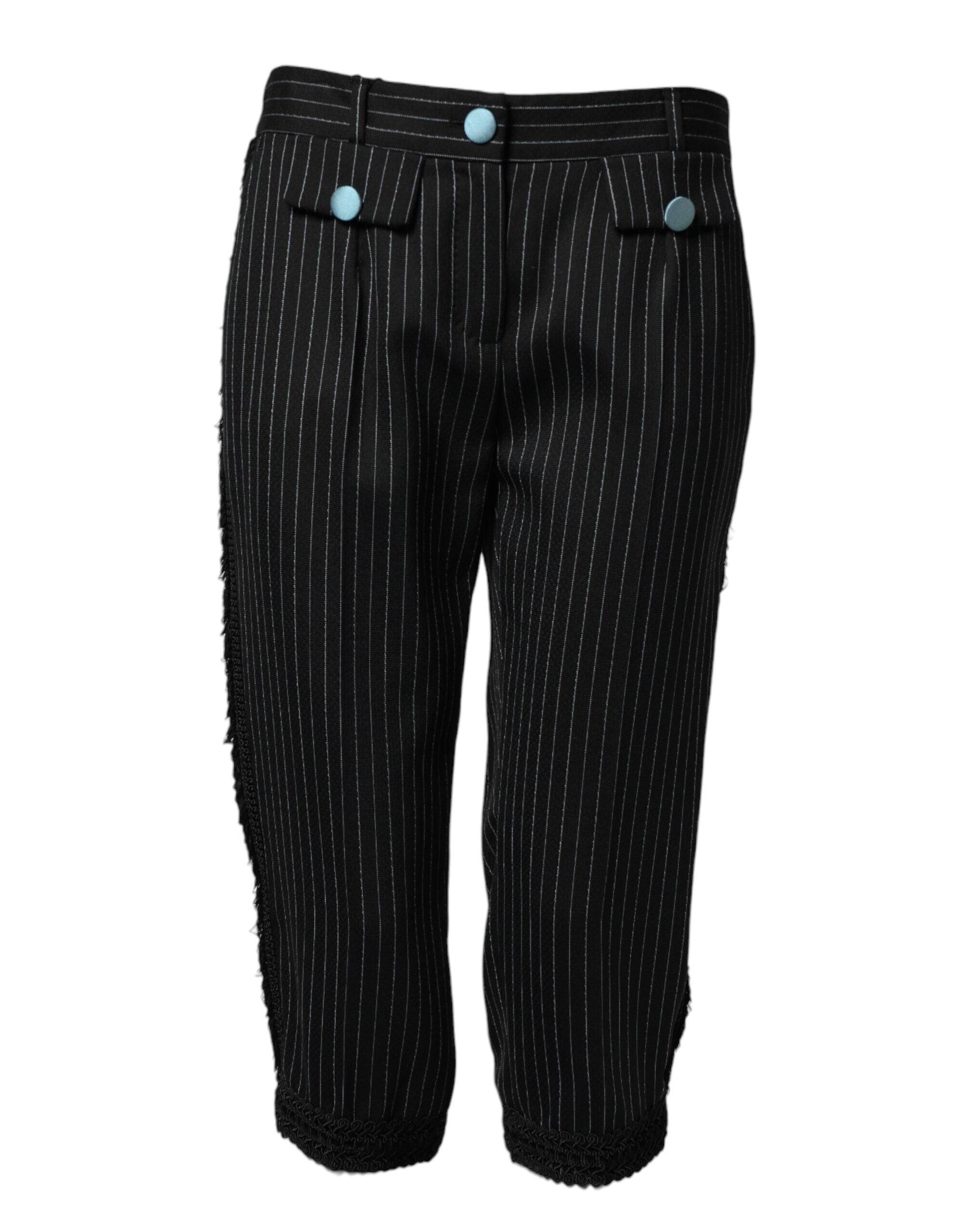Pantalon cropped en laine noire avec rayures Dolce & Gabbana, style élégant et tendance, visible en détail sur l'image.