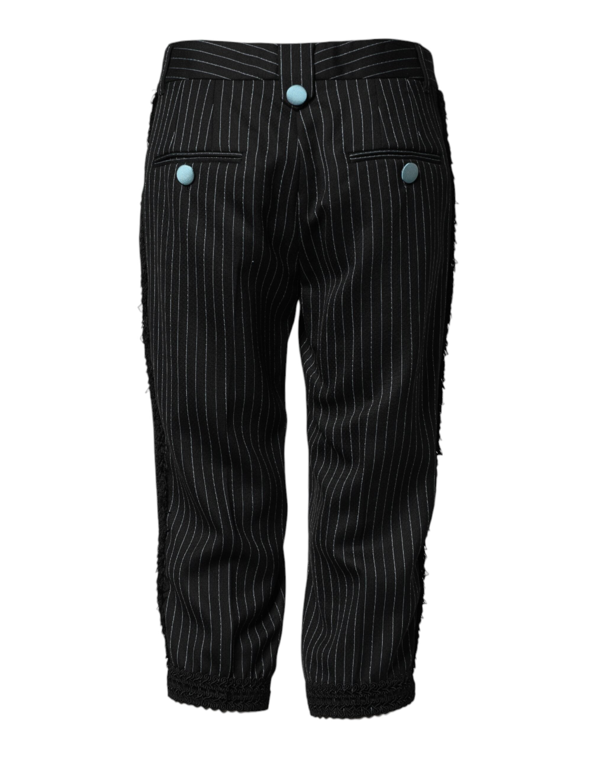 Pantalon cropped en laine noire à rayures Dolce & Gabbana, pantalon élégant avec coupe moderne.