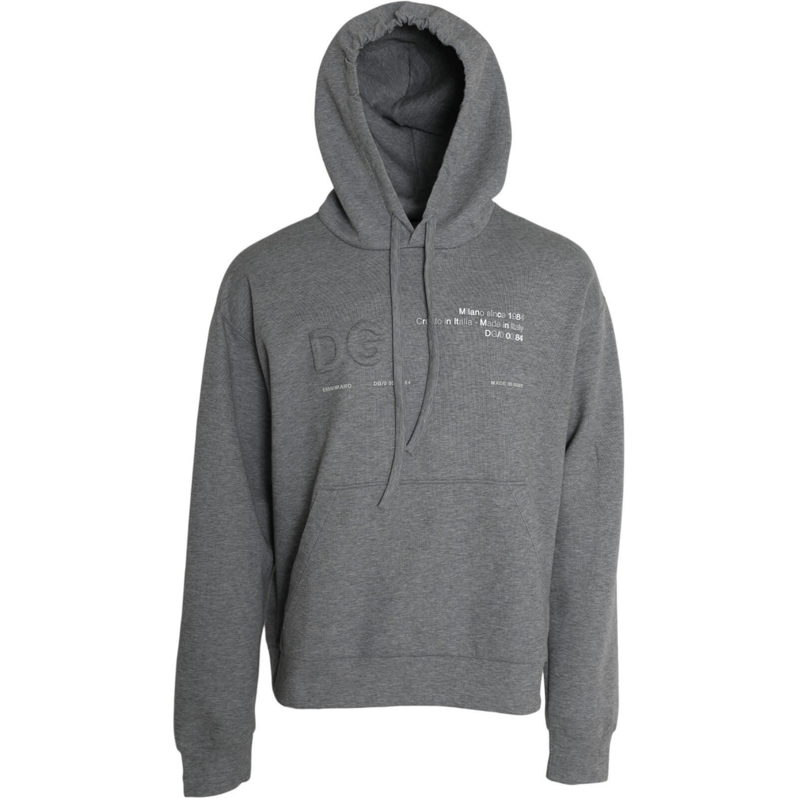 Sweat à capuche gris Dolce & Gabbana en coton avec logo, pull décontracté et confortable, vue de face.