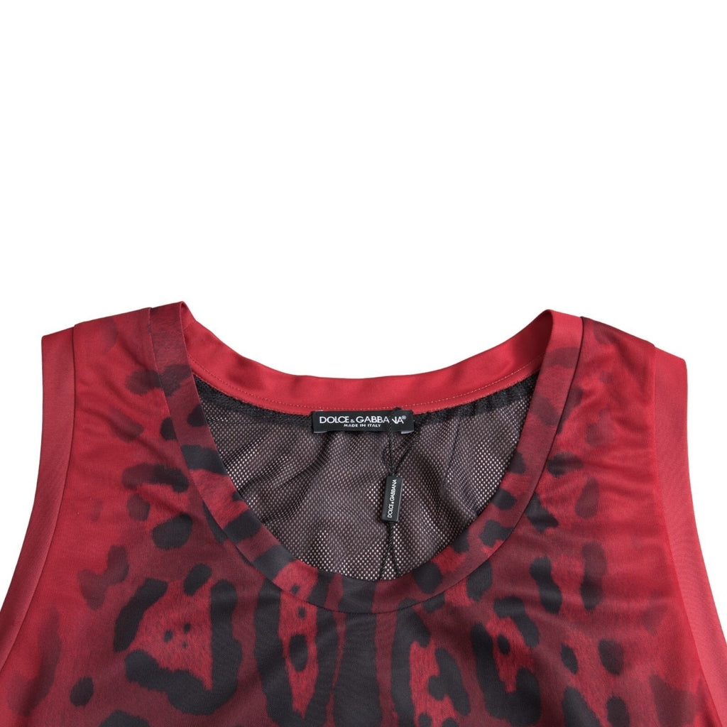 T-shirt sans manches pour homme Dolce & Gabbana à motif léopard rouge, design élégant et tendance.