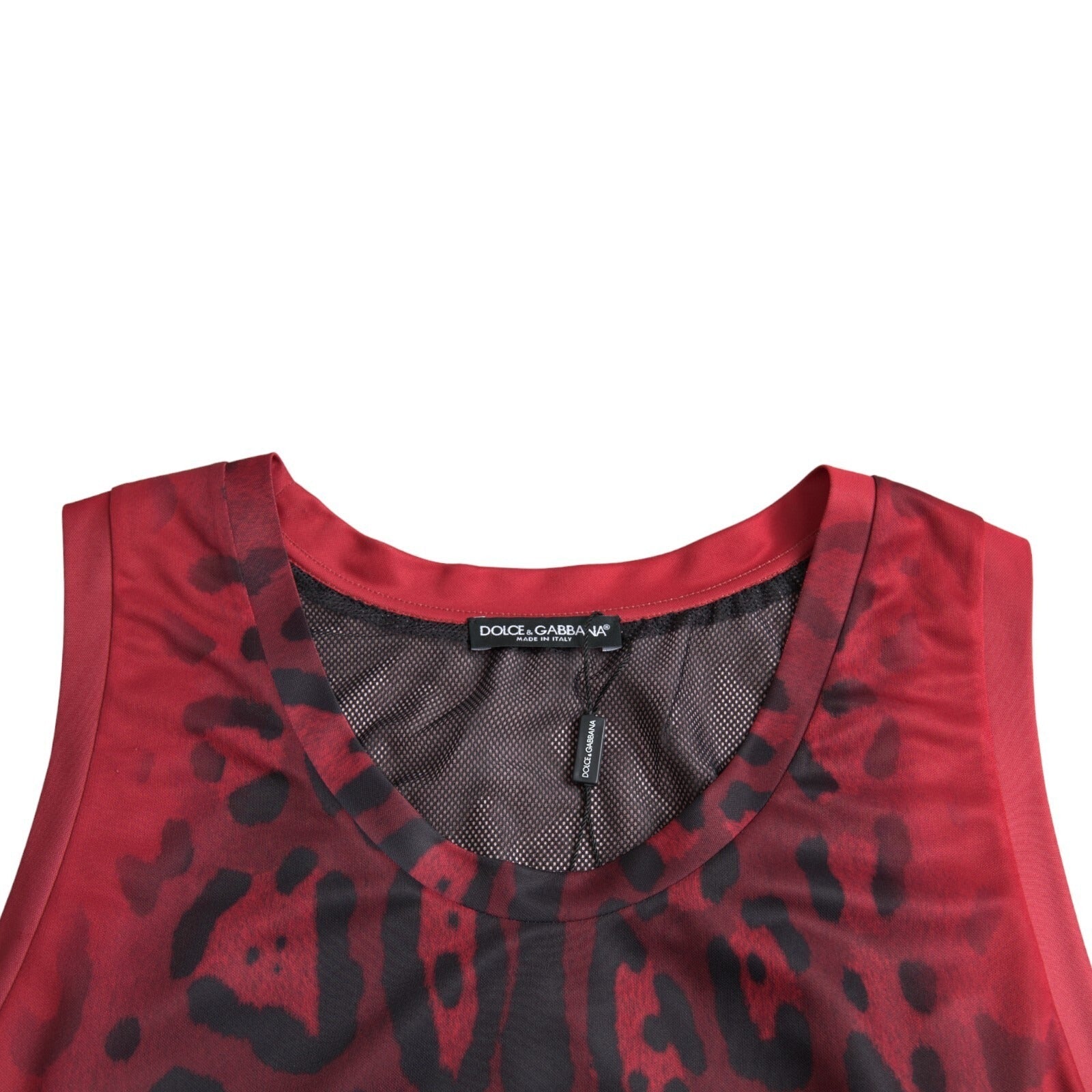 T-shirt sans manches pour homme Dolce & Gabbana à motif léopard rouge, design élégant et tendance.