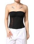 Corset bustier en soie noire sans bretelles de Dolce & Gabbana, avec dentelle élégante et design ajusté.