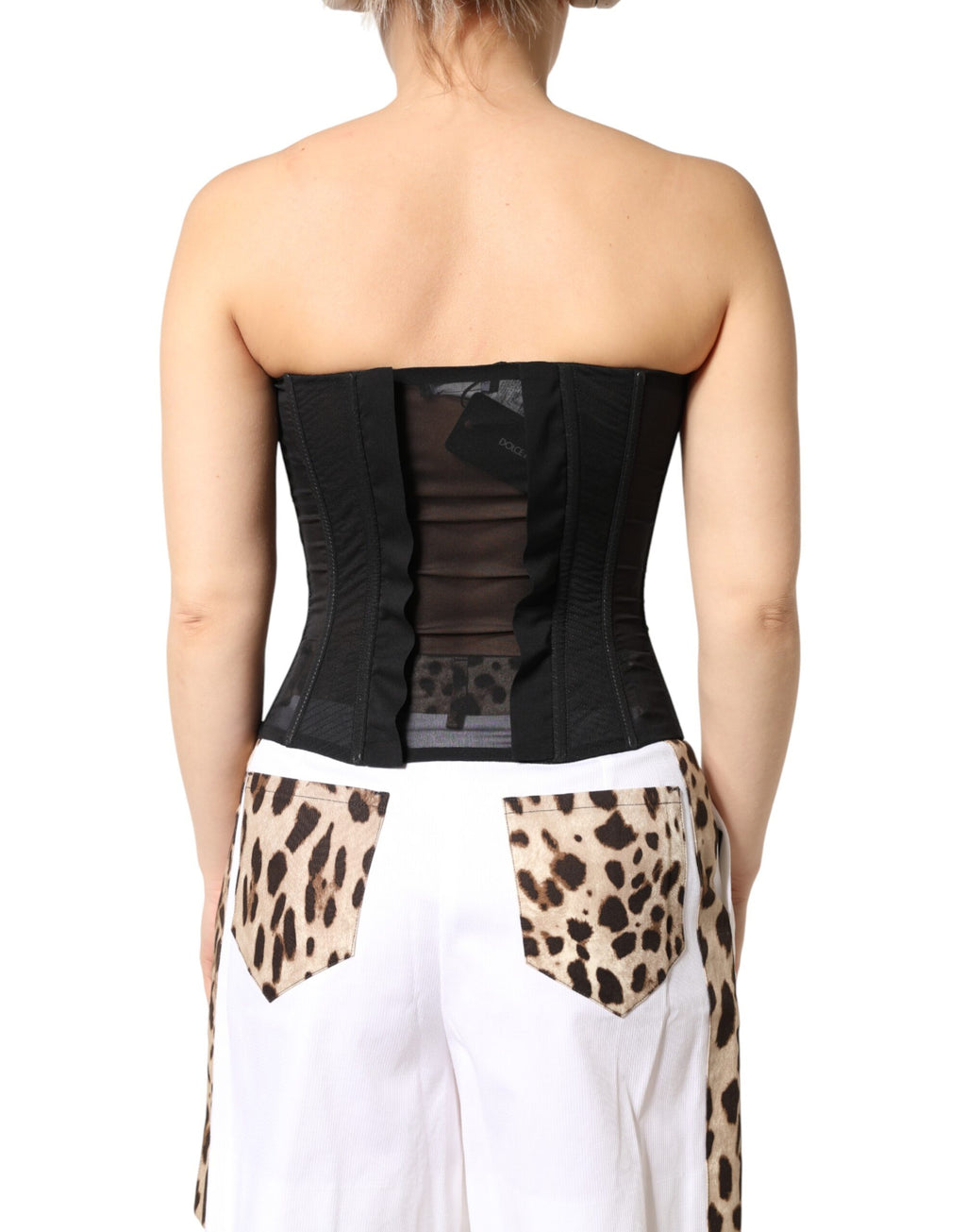 Bustier en soie noire Dolce & Gabbana avec dentelle, corset sans bretelles, élégant et féminin.