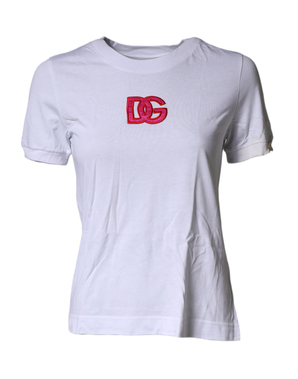 T-shirt blanc Dolce & Gabbana à logo DG, col ras du cou et manches courtes, style décontracté et logo visible.