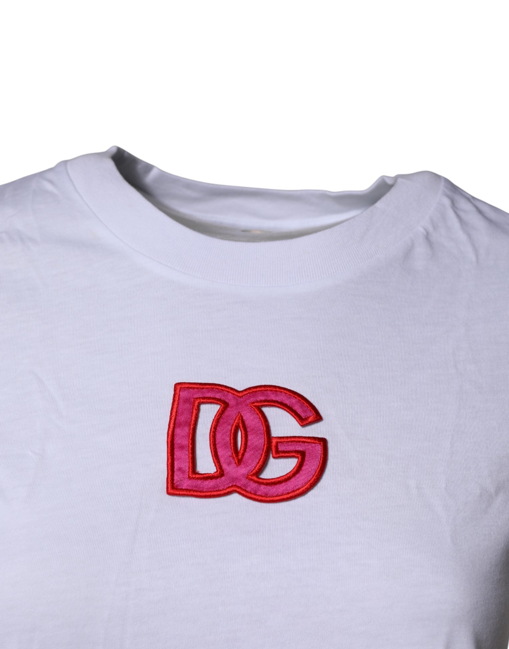 T-shirt blanc Dolce & Gabbana à logo DG, col rond et manches courtes, vue de face.