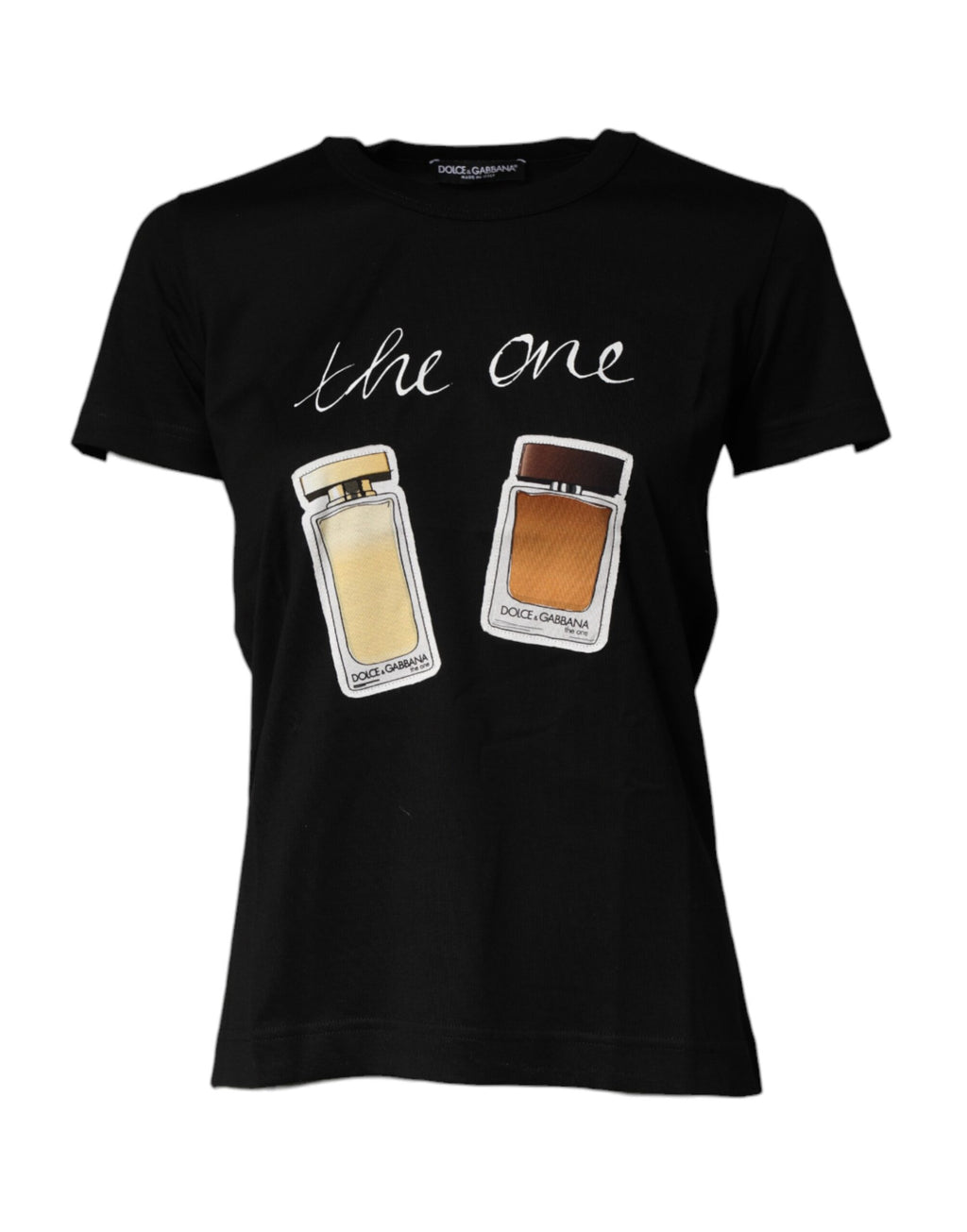 T-shirt à manches courtes noir Dolce & Gabbana avec motif graphique, col rond, vue de face.