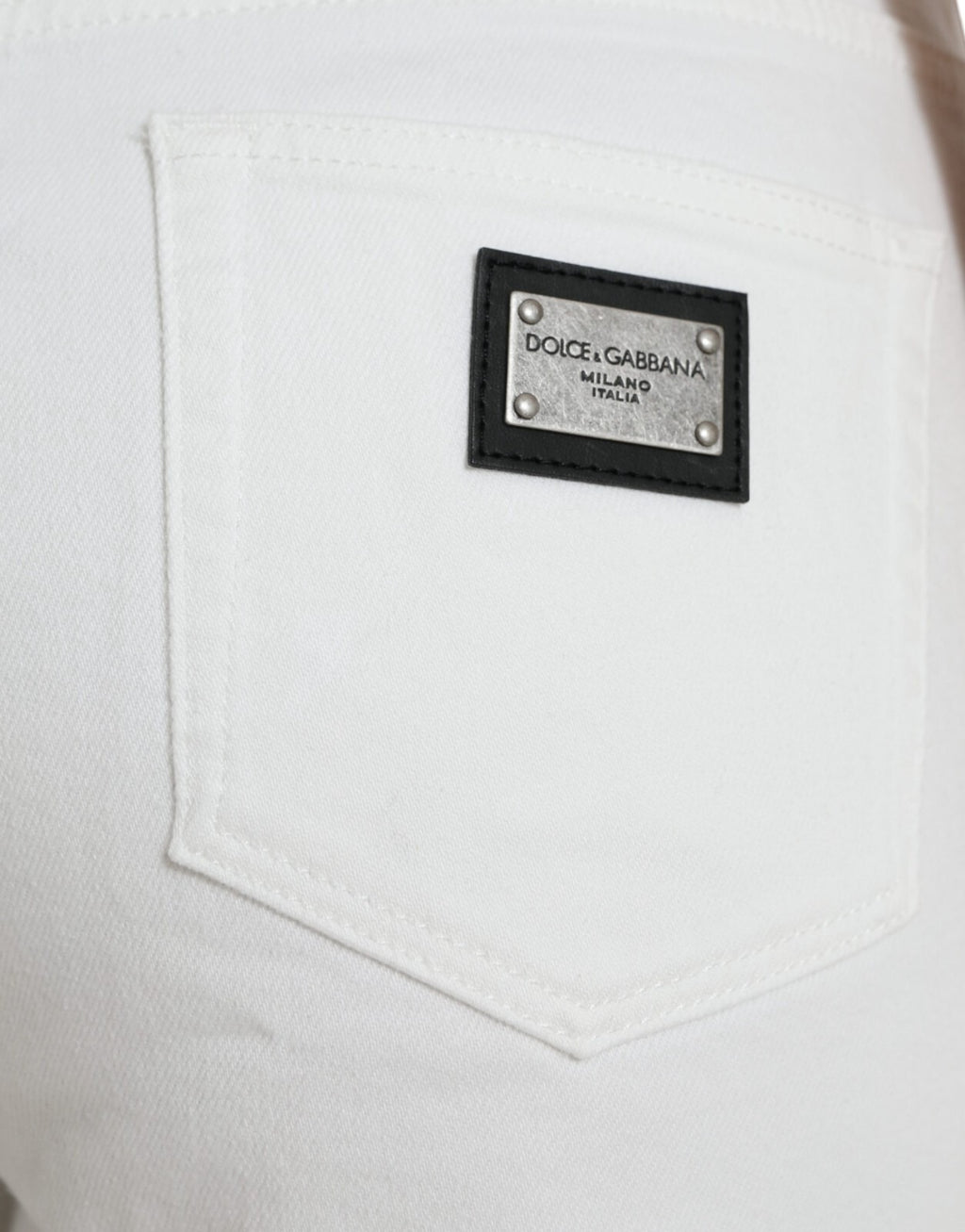 Jeans cropped en denim blanc à jambes larges de Dolce & Gabbana, coton, style décontracté et tendance.