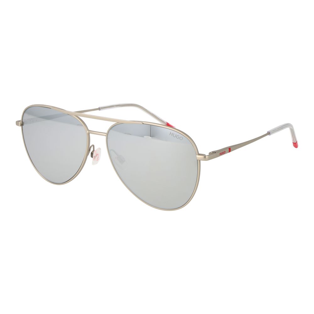 Lunettes de soleil en métal argenté Hugo Boss avec monture élégante et branches fines, mode sophistiquée pour hommes.