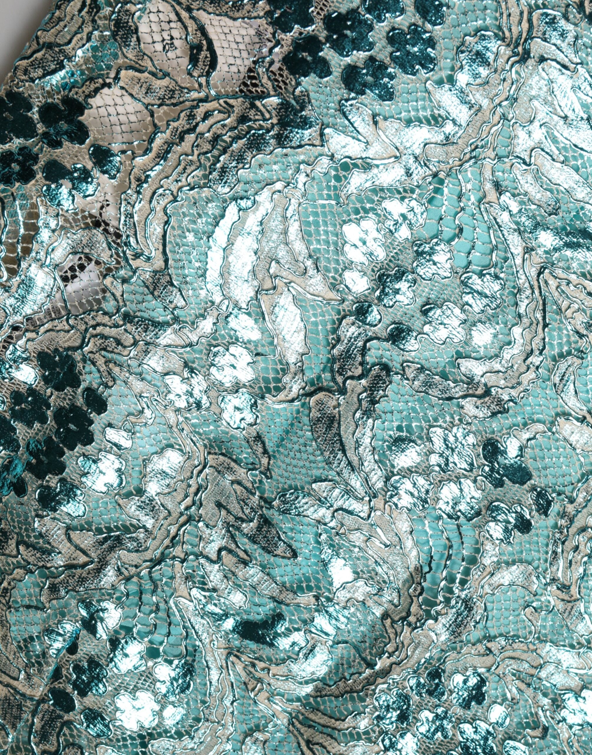 Jupe courte en brocart floral bleu Dolce & Gabbana à taille haute, élégante et tendance, vue de face.