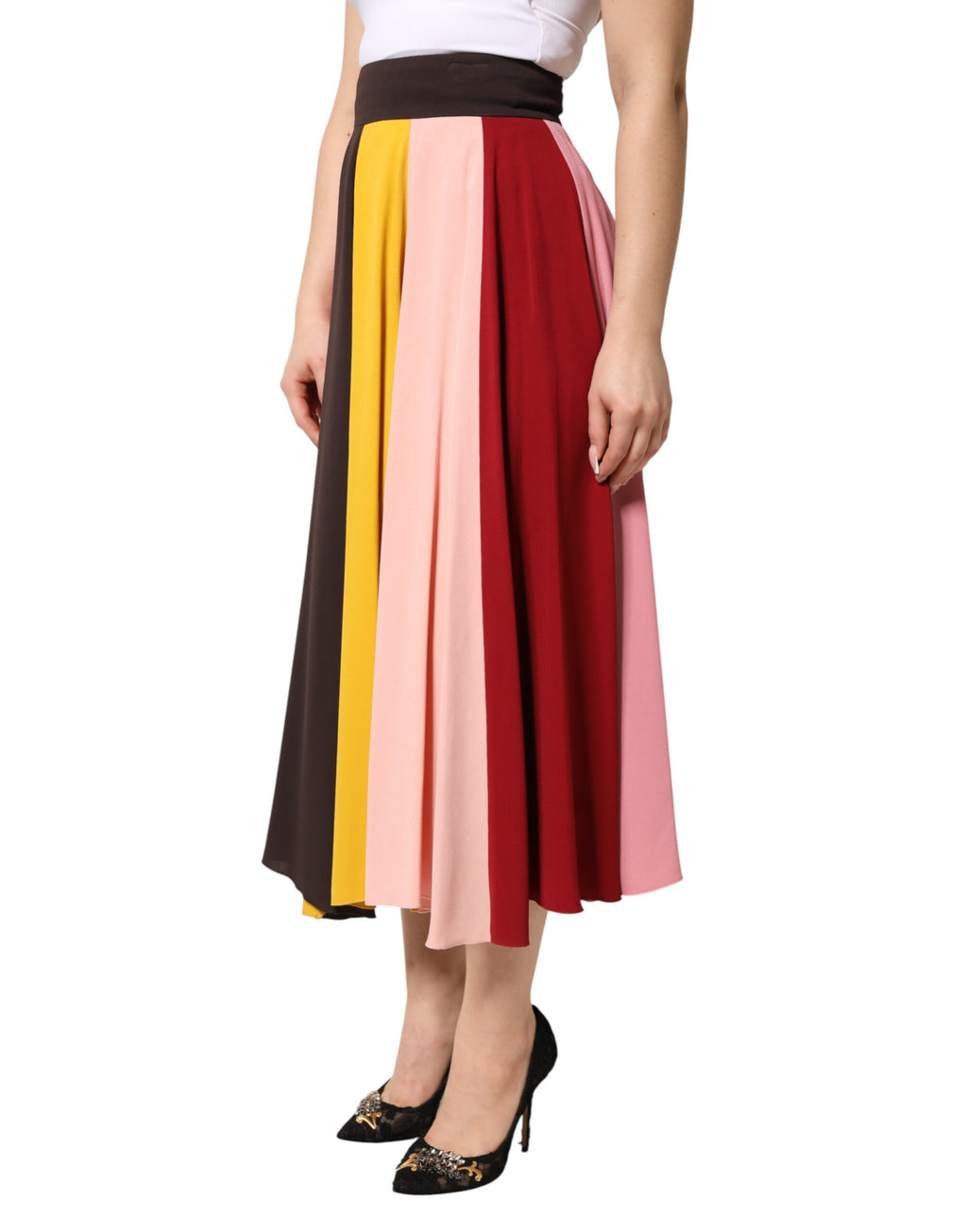Jupe midi haute taille en viscose multicolore de Dolce & Gabbana, avec motif élégant et coupe fluide.