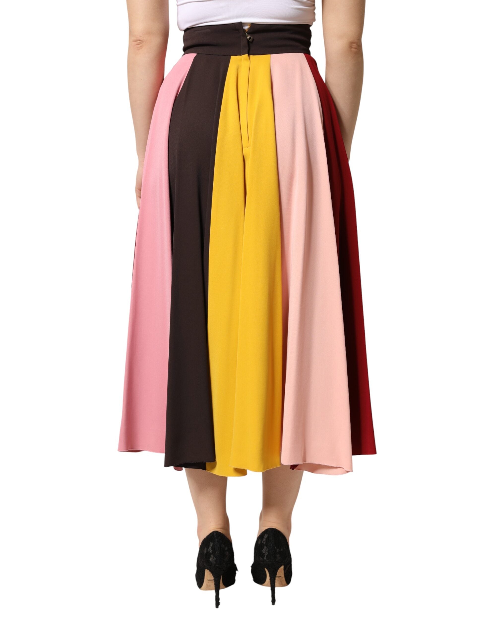 Jupe midi Dolce & Gabbana en viscose multicolore, taille haute avec un motif vibrant et élégant.