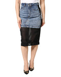 Jupe midi en denim noir et bleu en coton transparent de Dolce & Gabbana, coupe fluide et élégante.