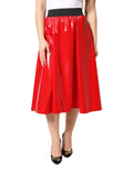 Jupe midi en polyester rouge brillant à taille haute de Dolce & Gabbana, élégante et élégante.