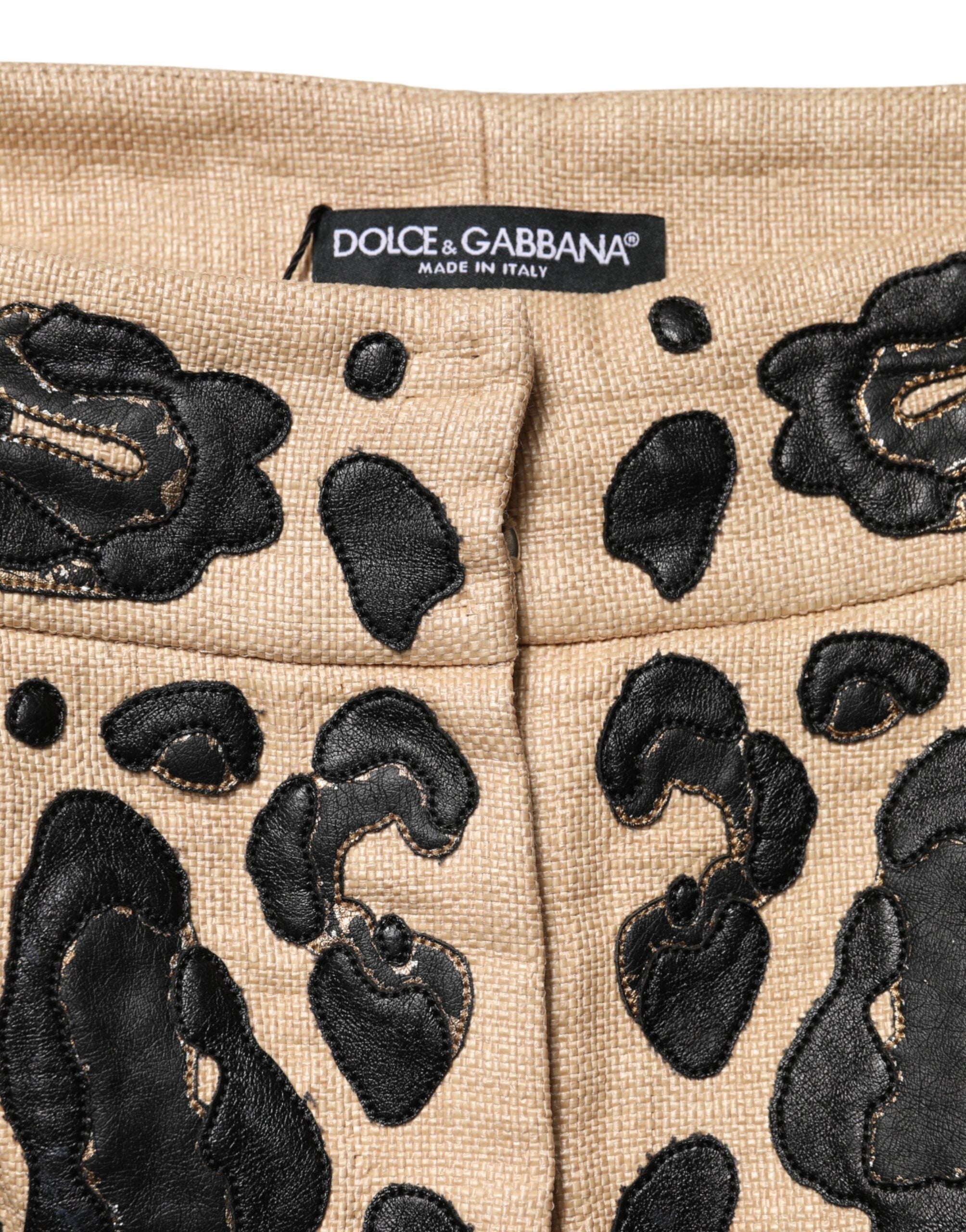 Shorts bermuda en nylon beige avec motif léopard de Dolce & Gabbana, style mini et tendance.
