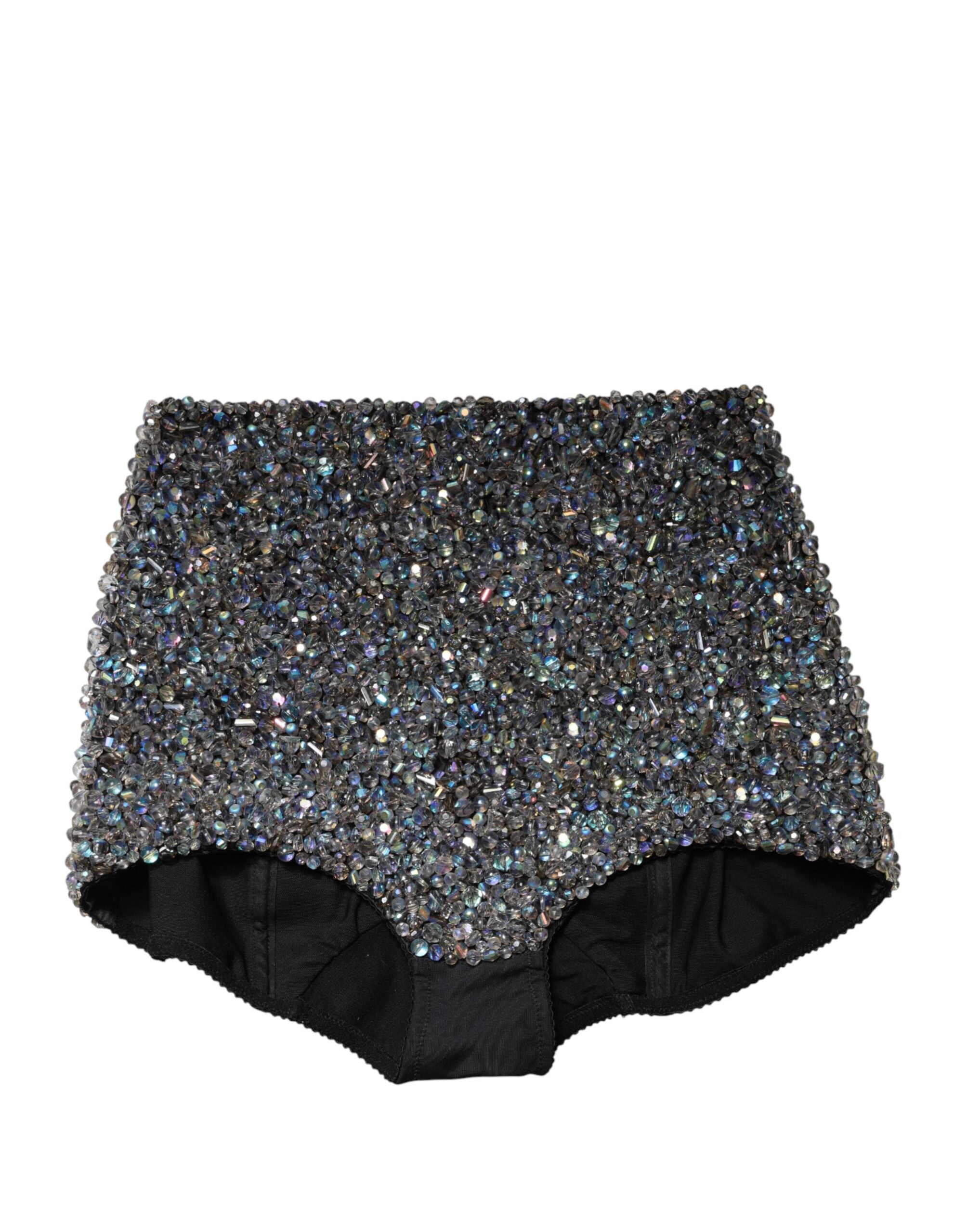 Shorts Dolce & Gabbana à taille haute, multicolores, ornés de broderies et d'embellissements, style élégant et tendance.