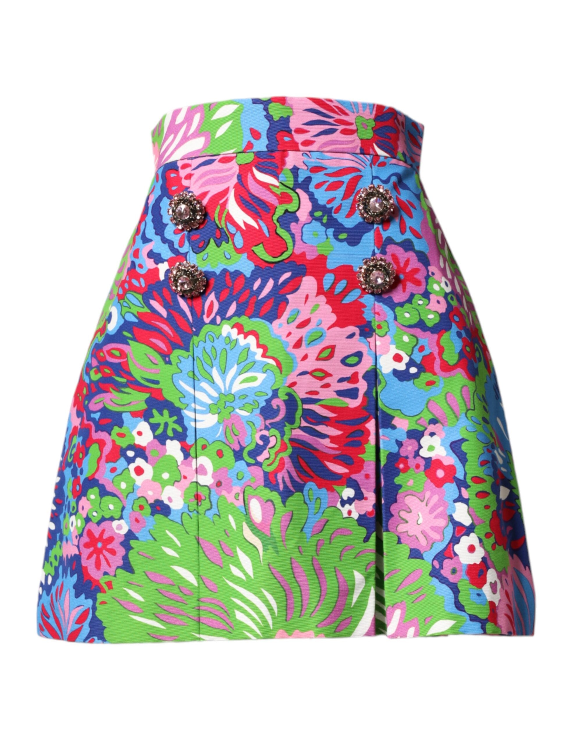Shorts Dolce & Gabbana à fleurs multicolores, taille haute, à boutons, style mini, en tissu léger et élégant.