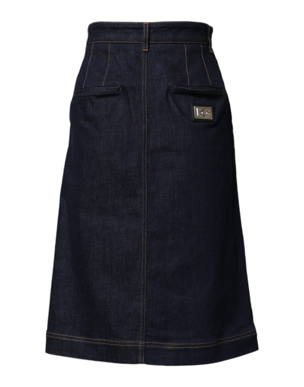 Jupe midi en denim bleu foncé de style A-line de Dolce & Gabbana, en coton avec coupe fluide et élégante.