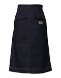 Jupe midi en denim bleu foncé de style A-line de Dolce & Gabbana, en coton avec coupe fluide et élégante.