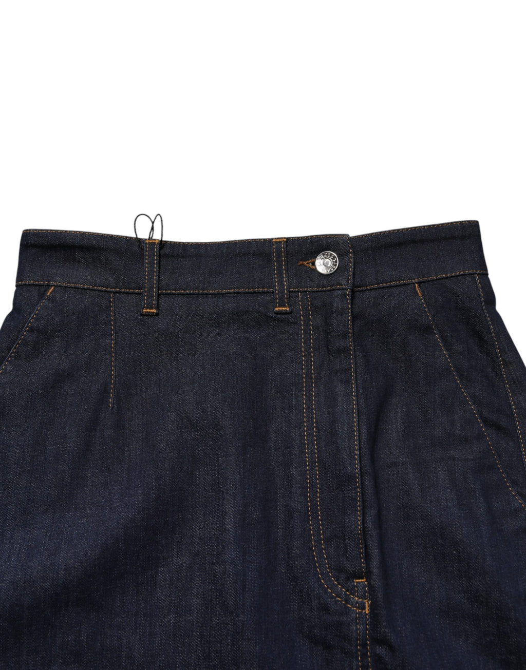 Jupe longue en denim bleu foncé de style A-line en coton de Dolce & Gabbana, vue de face.