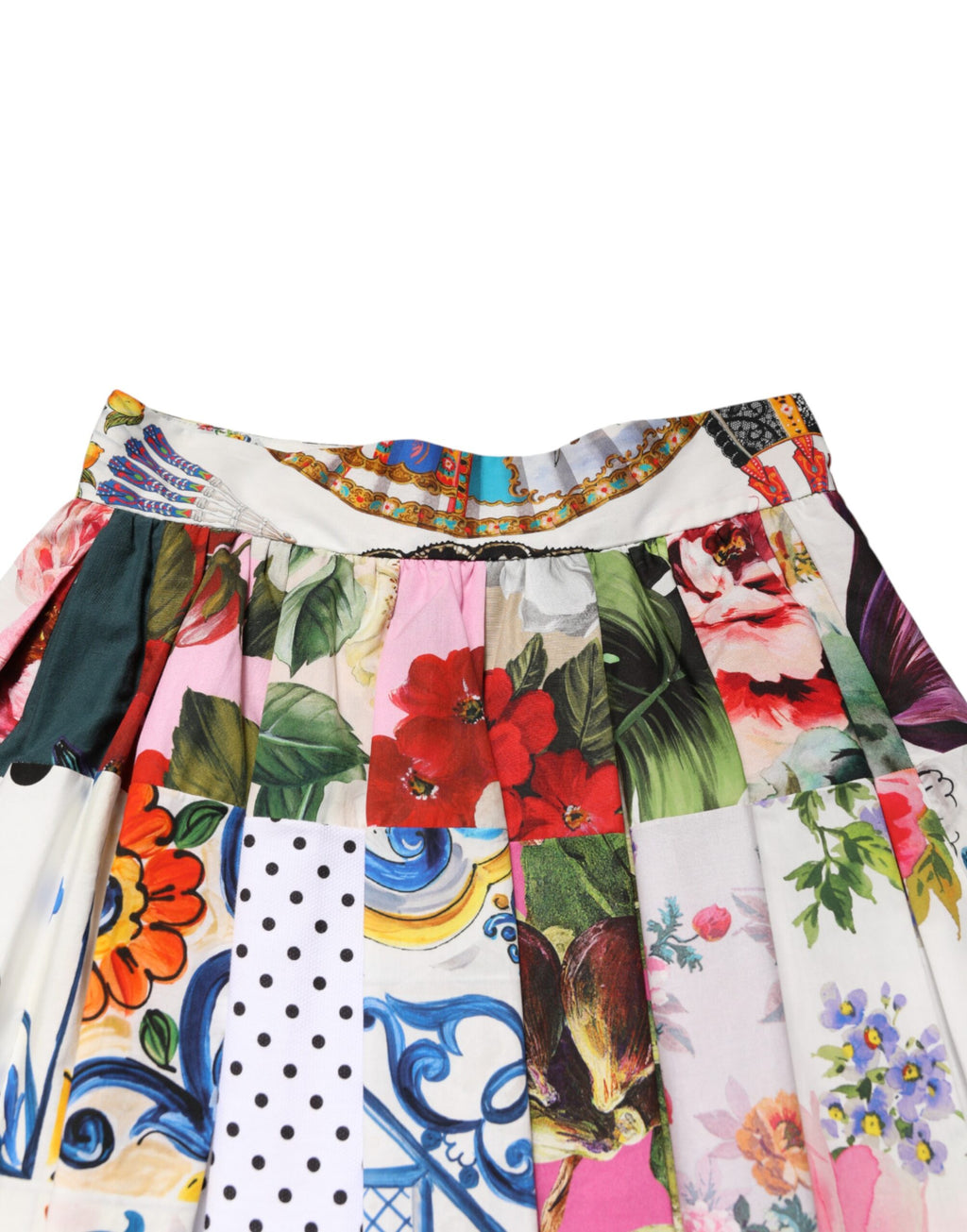 Jupe midi à taille haute Dolce & Gabbana à patchwork multicolore, motif élégant et tendance.