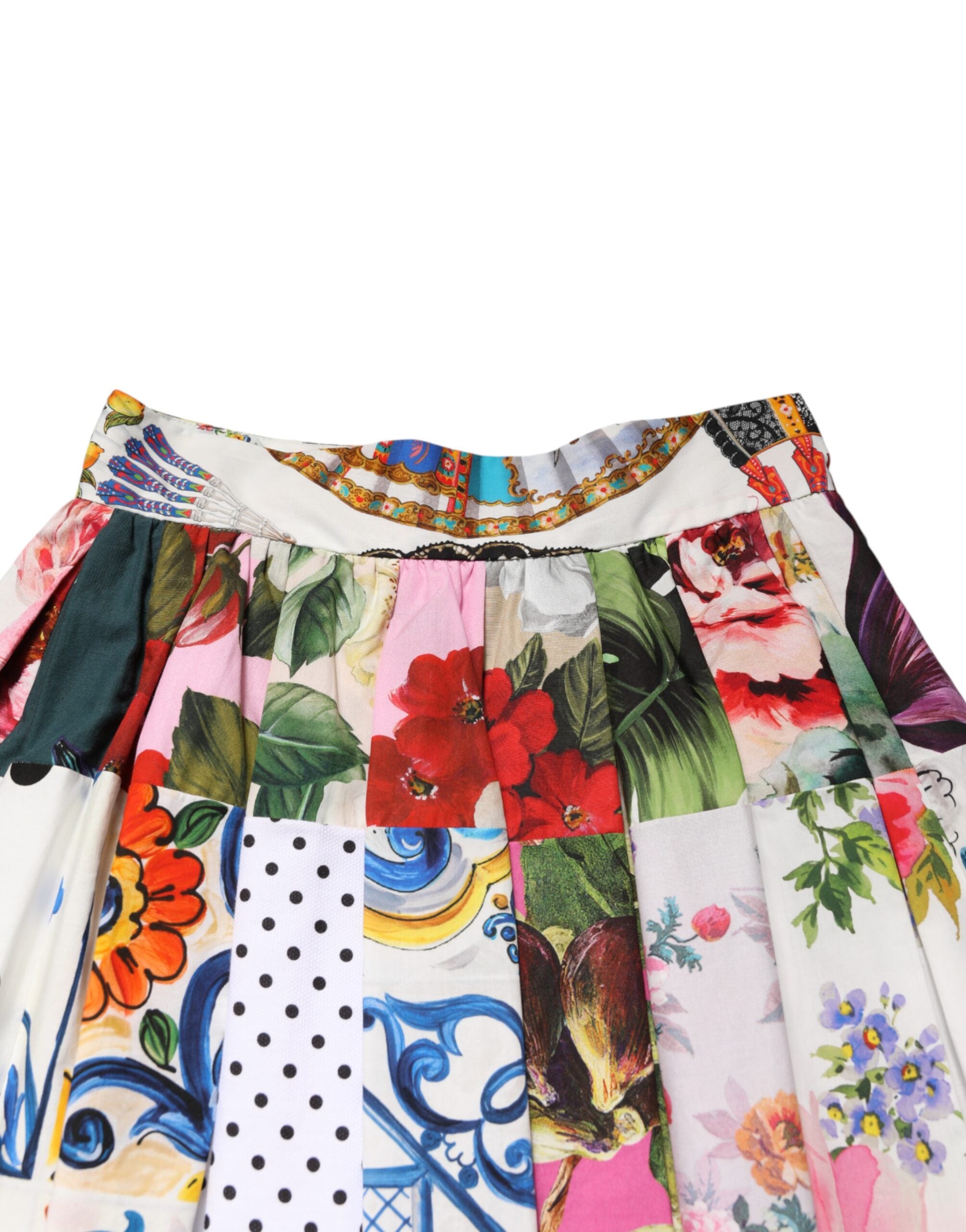 Jupe midi à taille haute Dolce & Gabbana à patchwork multicolore, motif élégant et tendance.