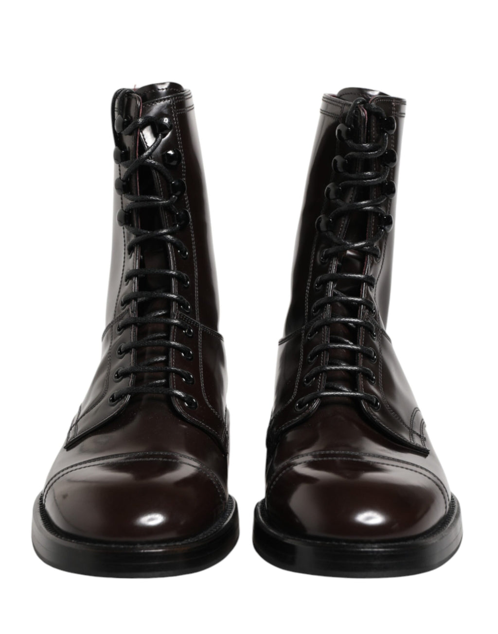 Bottes en cuir noir Dolce & Gabbana, mi-mollet, à lacets, chaussures élégantes et sophistiquées pour femmes.