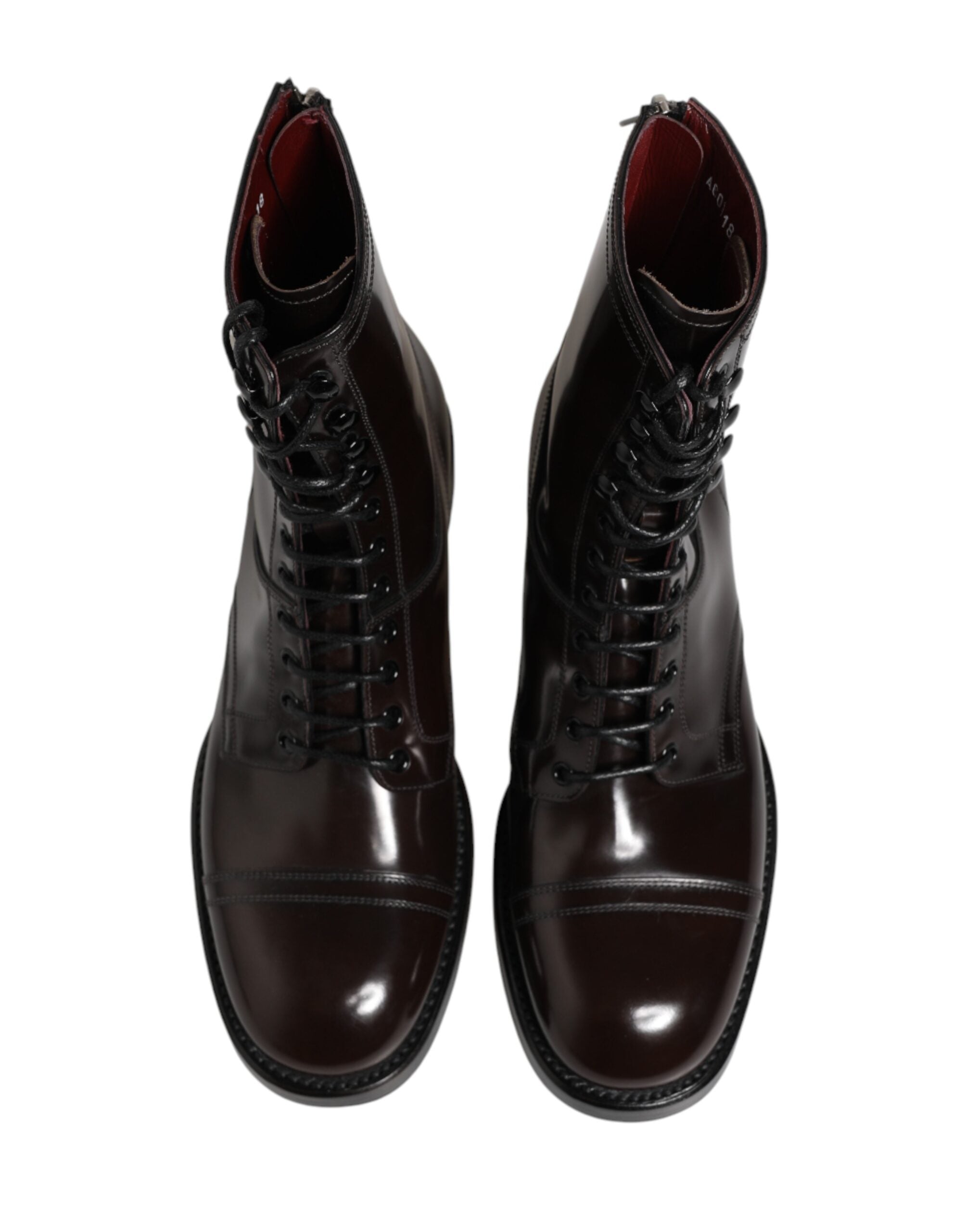 Bottes en cuir noir Dolce & Gabbana, mi-mollet, à lacets, chaussures élégantes pour femme.