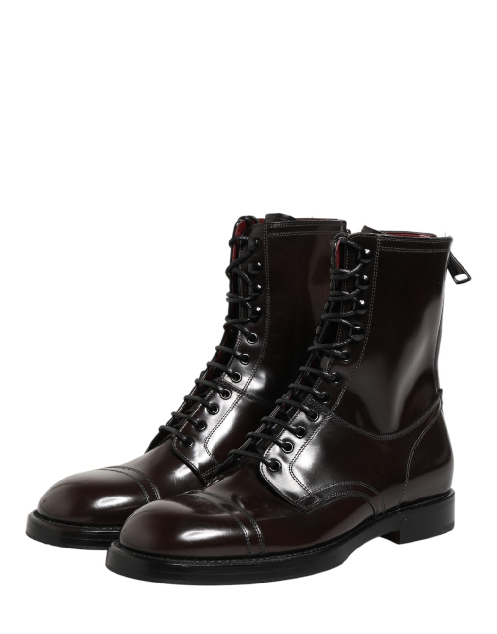 Bottes en cuir noir Dolce & Gabbana, mi-mollet, à lacets, chaussures élégantes pour femme.