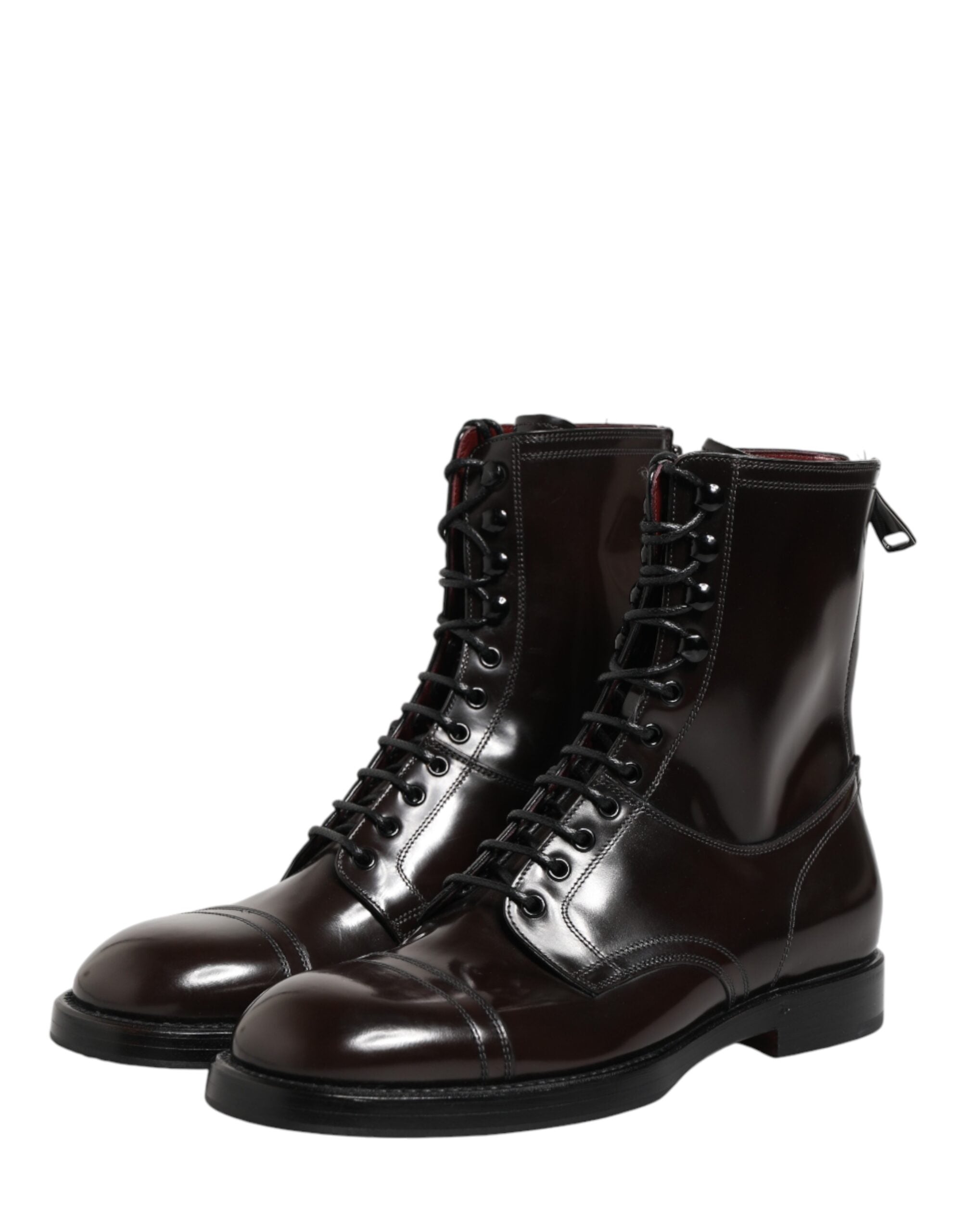 Bottes en cuir noir Dolce & Gabbana, mi-mollet, à lacets, chaussures élégantes pour femme.