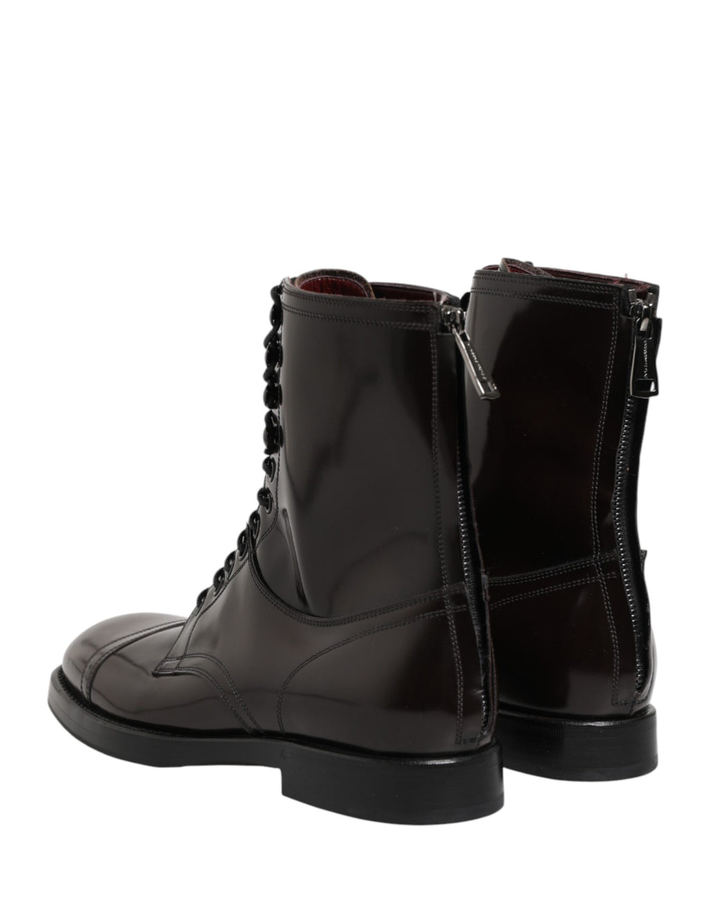 Bottes en cuir noir Dolce & Gabbana, mi-mollet, à lacets, chaussures élégantes et tendance pour femmes.