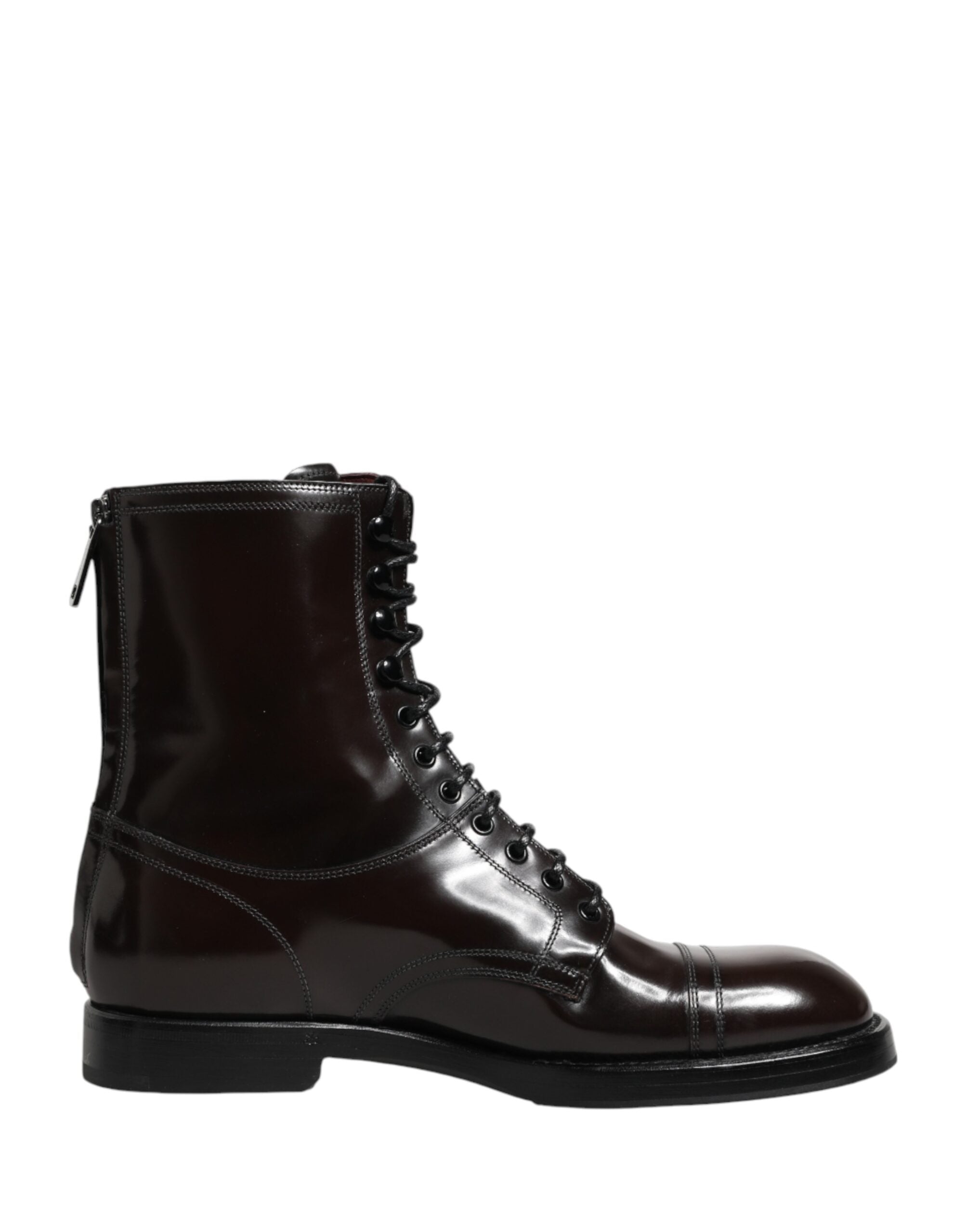 Bottes noires en cuir Dolce & Gabbana, lace-up, mi-mollet, style élégant et sophistiqué, visible avec lacets et finition en cuir.