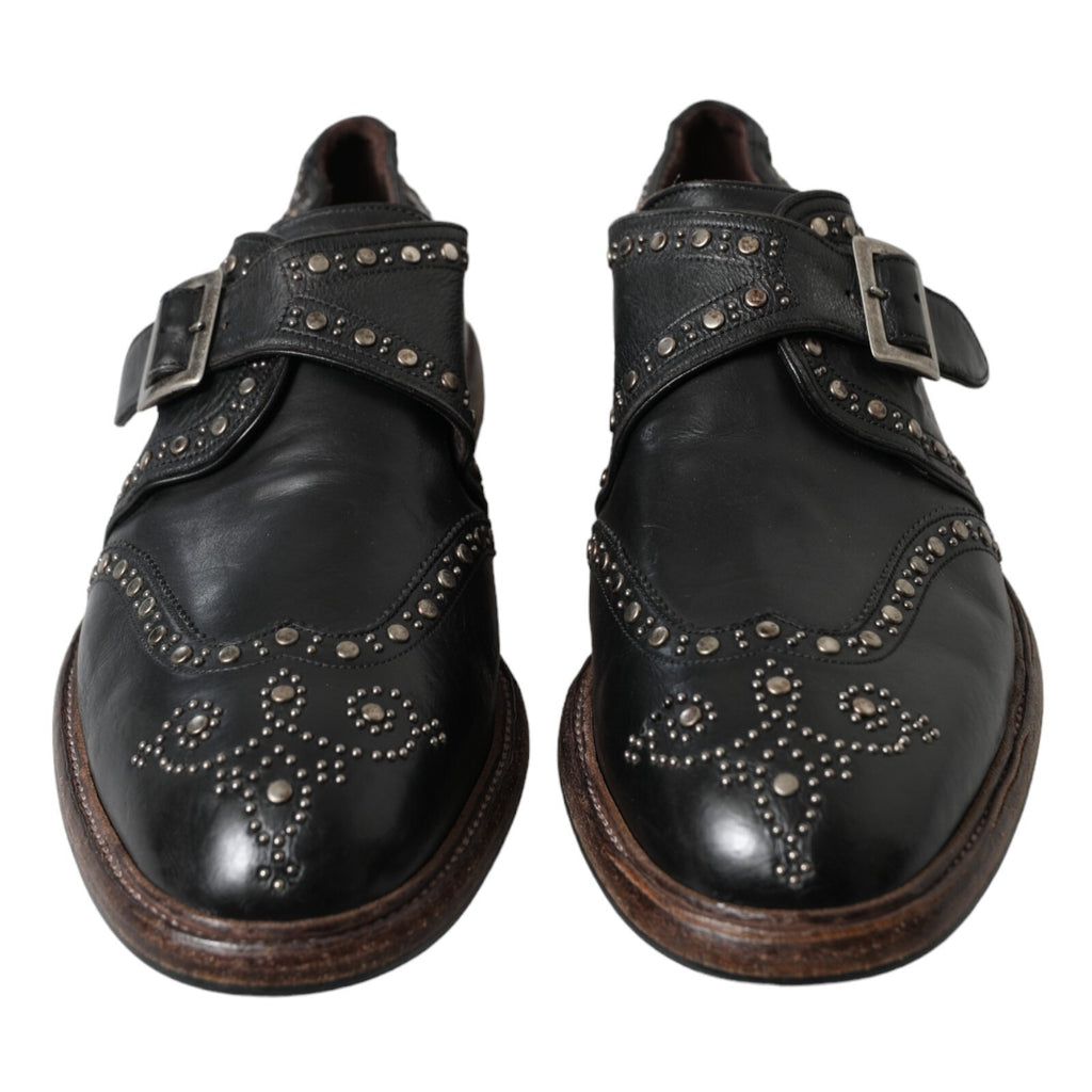 Chaussures Richelieu en cuir noir Dolce & Gabbana avec boucles et clous, chaussures habillées élégantes pour hommes