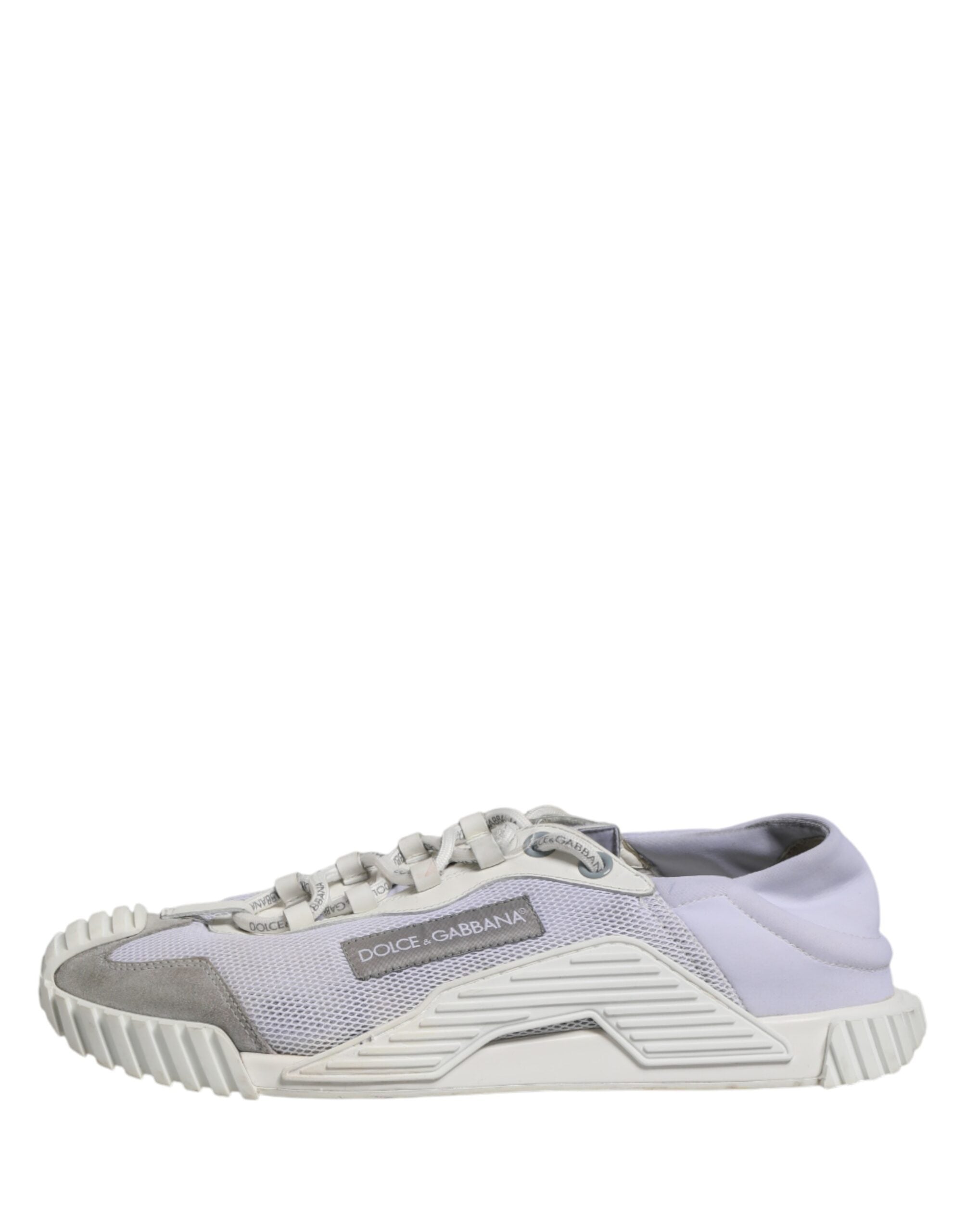 Chaussures homme Dolce & Gabbana NS1 sneakers basses en cuir blanc avec laçage, vue de face.