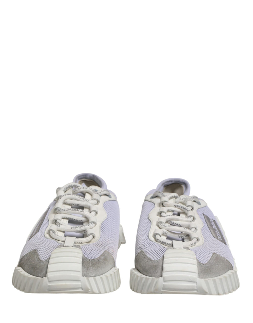 Chaussures sneakers basses blanches Dolce & Gabbana avec lacets pour hommes, style décontracté et élégant.
