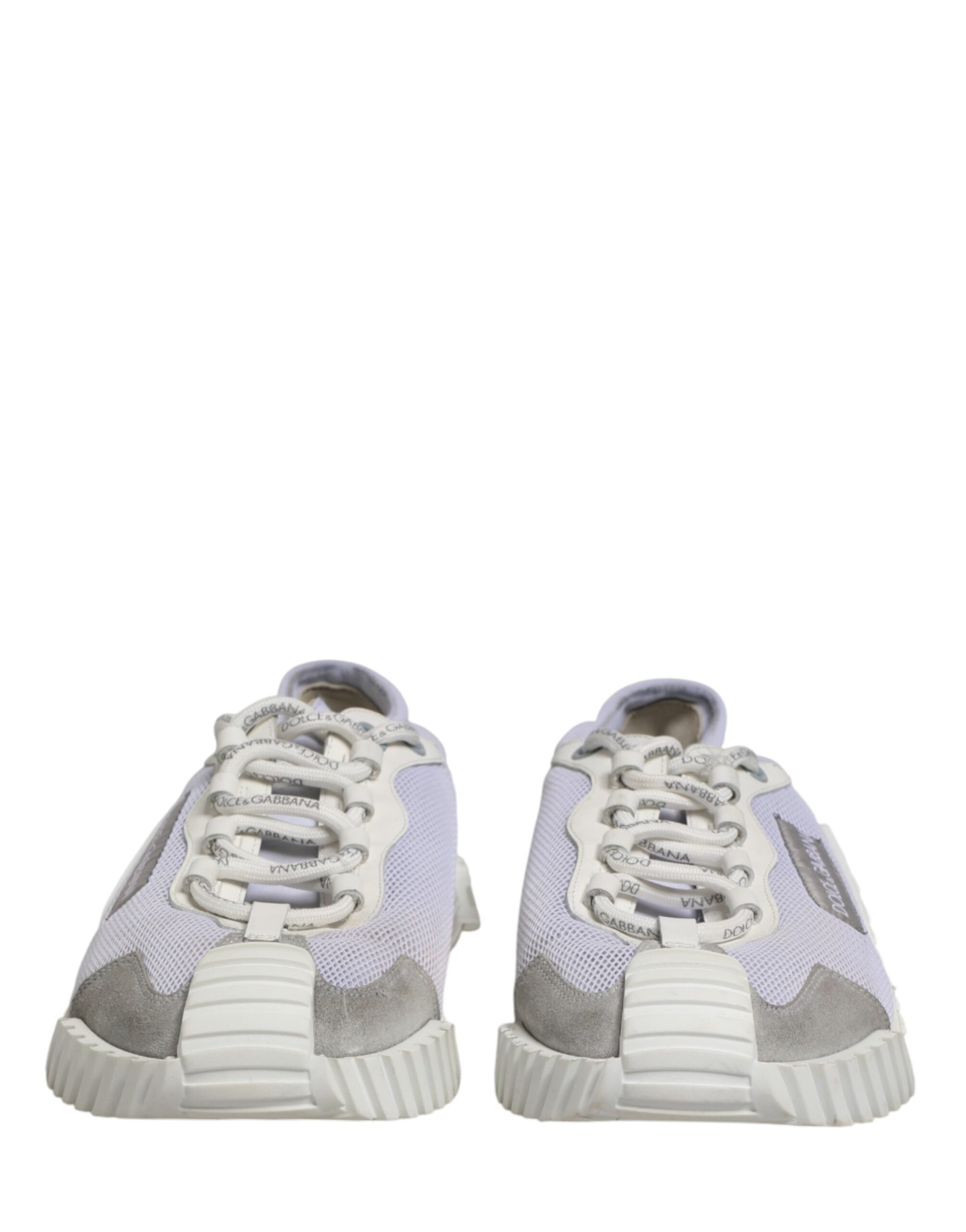 Chaussures sneakers basses blanches Dolce & Gabbana avec lacets pour hommes, style décontracté et élégant.