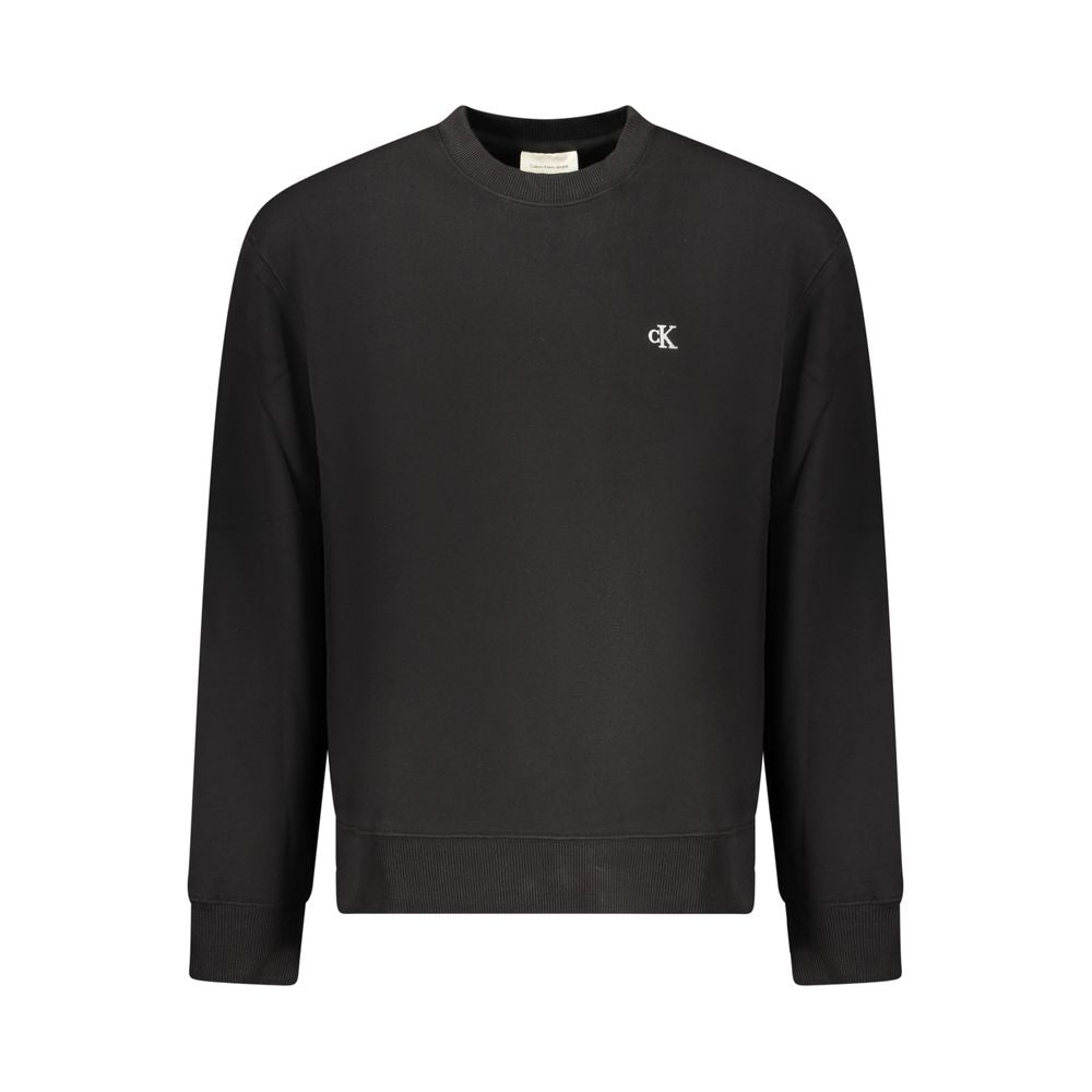 Sweatshirt homme en coton noir de la marque Calvin Klein, coupe décontractée et logo discret sur la poitrine.