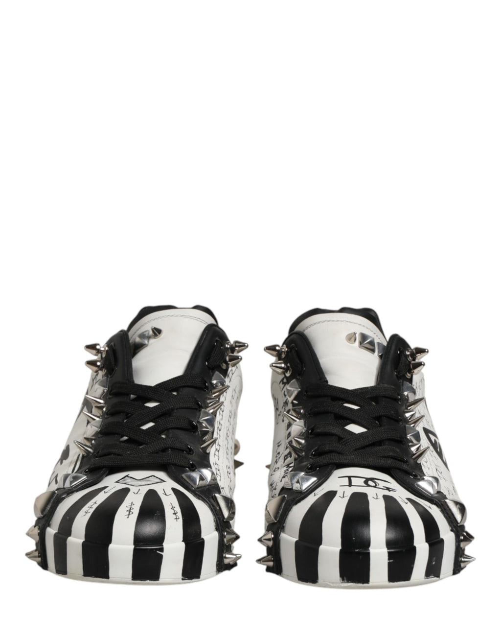 Chaussures basses Dolce & Gabbana noires et blanches avec studs, sneakers élégants pour femmes ou hommes.