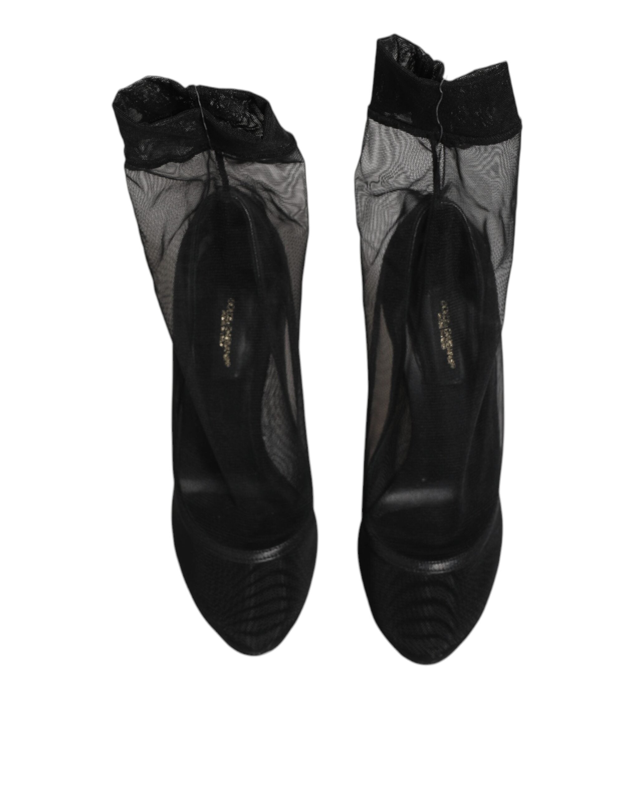 Bottes en nylon stretch noir de Dolce & Gabbana, chaussures à mesh pour femmes, avec talon et design élégant.