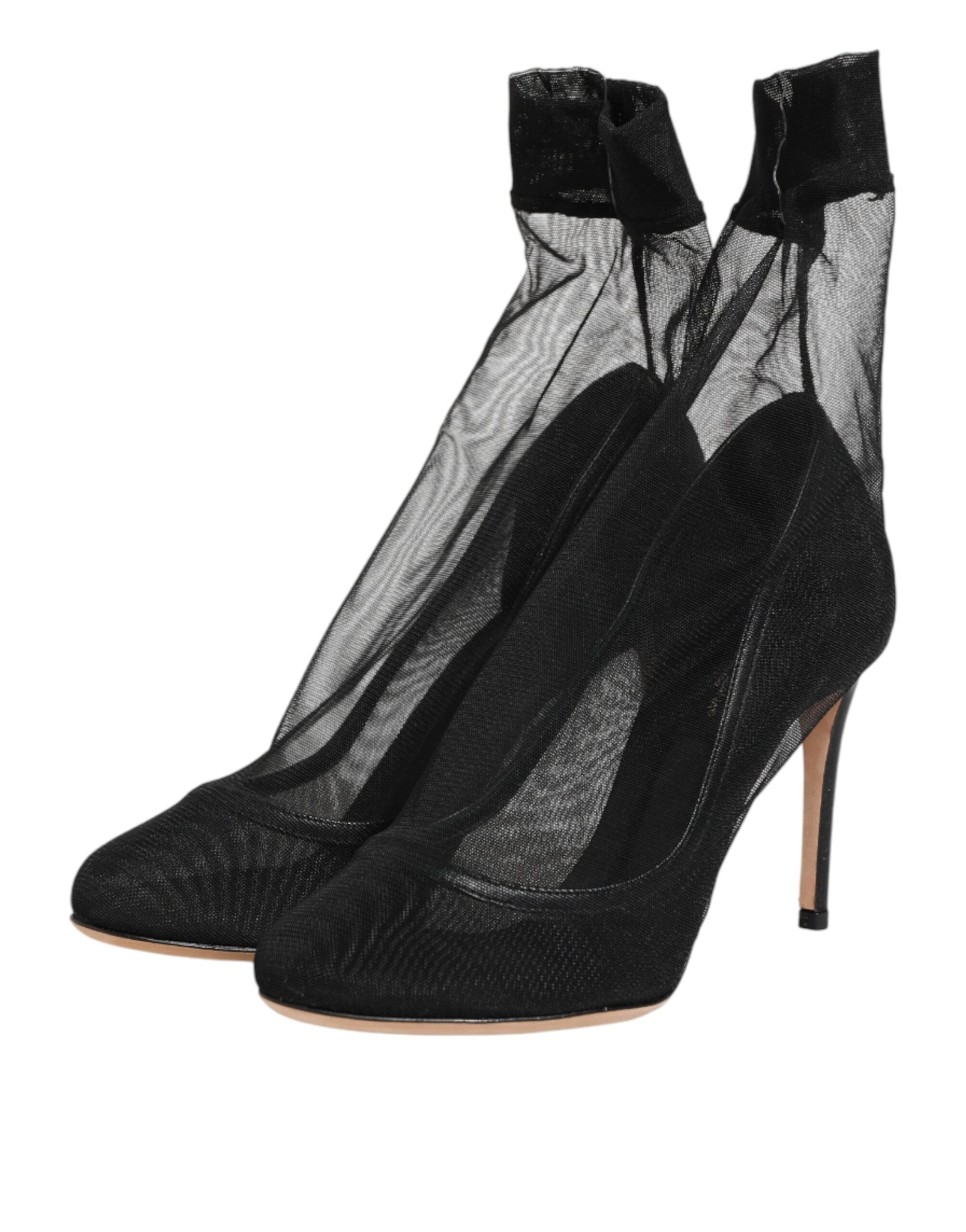 Bottes en nylon stretch noir Dolce & Gabbana, chaussures à mesh pour femmes, avec talon et design élégant.