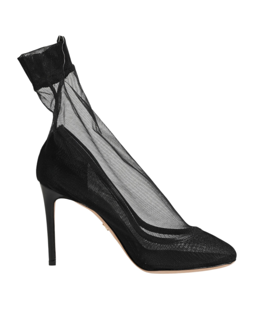Bottes noires en nylon extensible en mesh de Dolce & Gabbana, chaussures élégantes avec talon haut et design moderne.