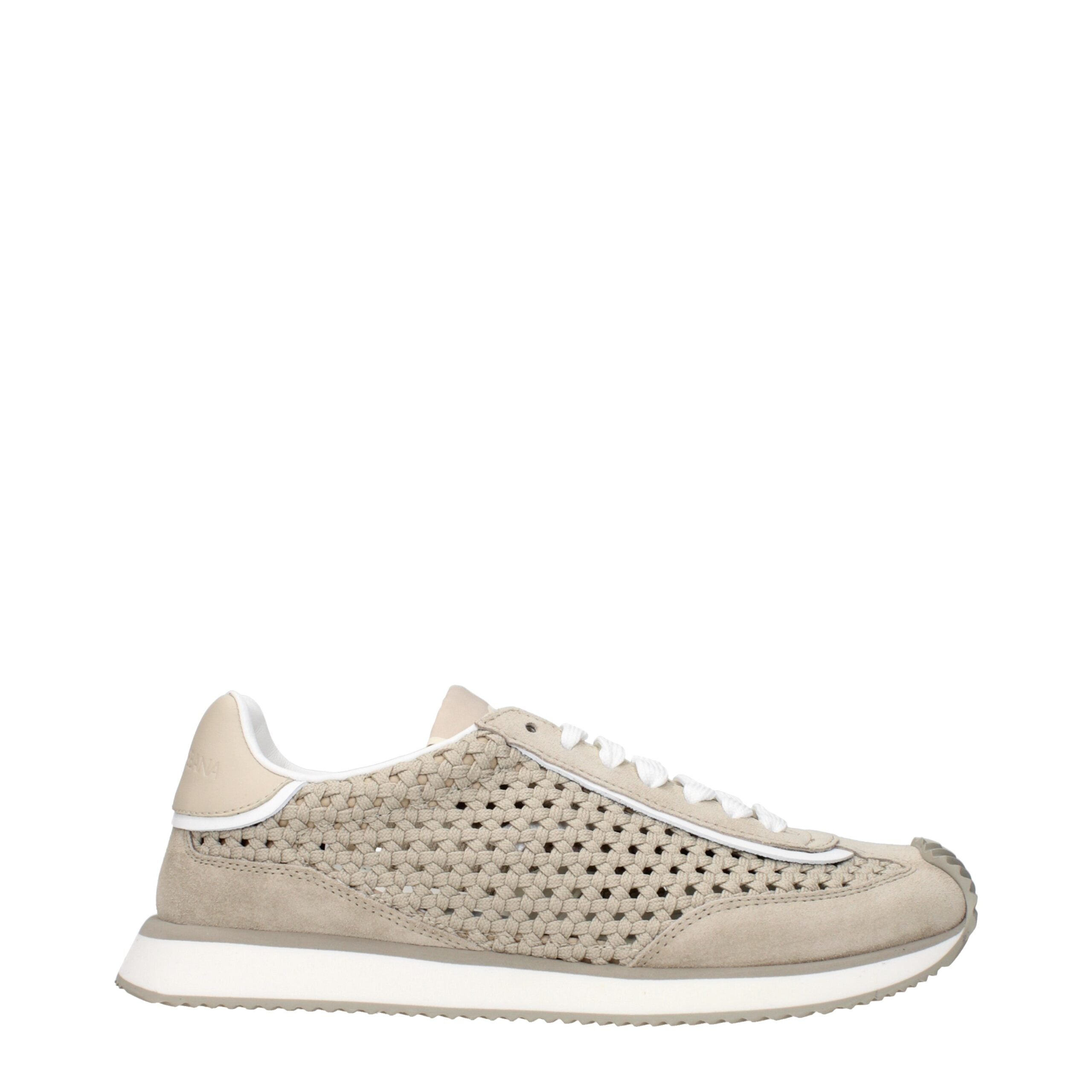 Chaussures sneakers basses en tissu beige de Dolce & Gabbana, style décontracté et élégant pour homme.