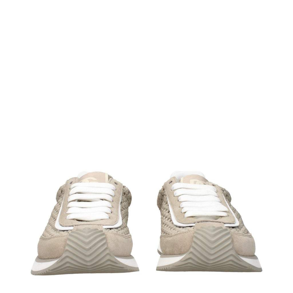 Baskets basses en tissu beige de Dolce & Gabbana, chaussures de sport élégantes pour homme ou femme